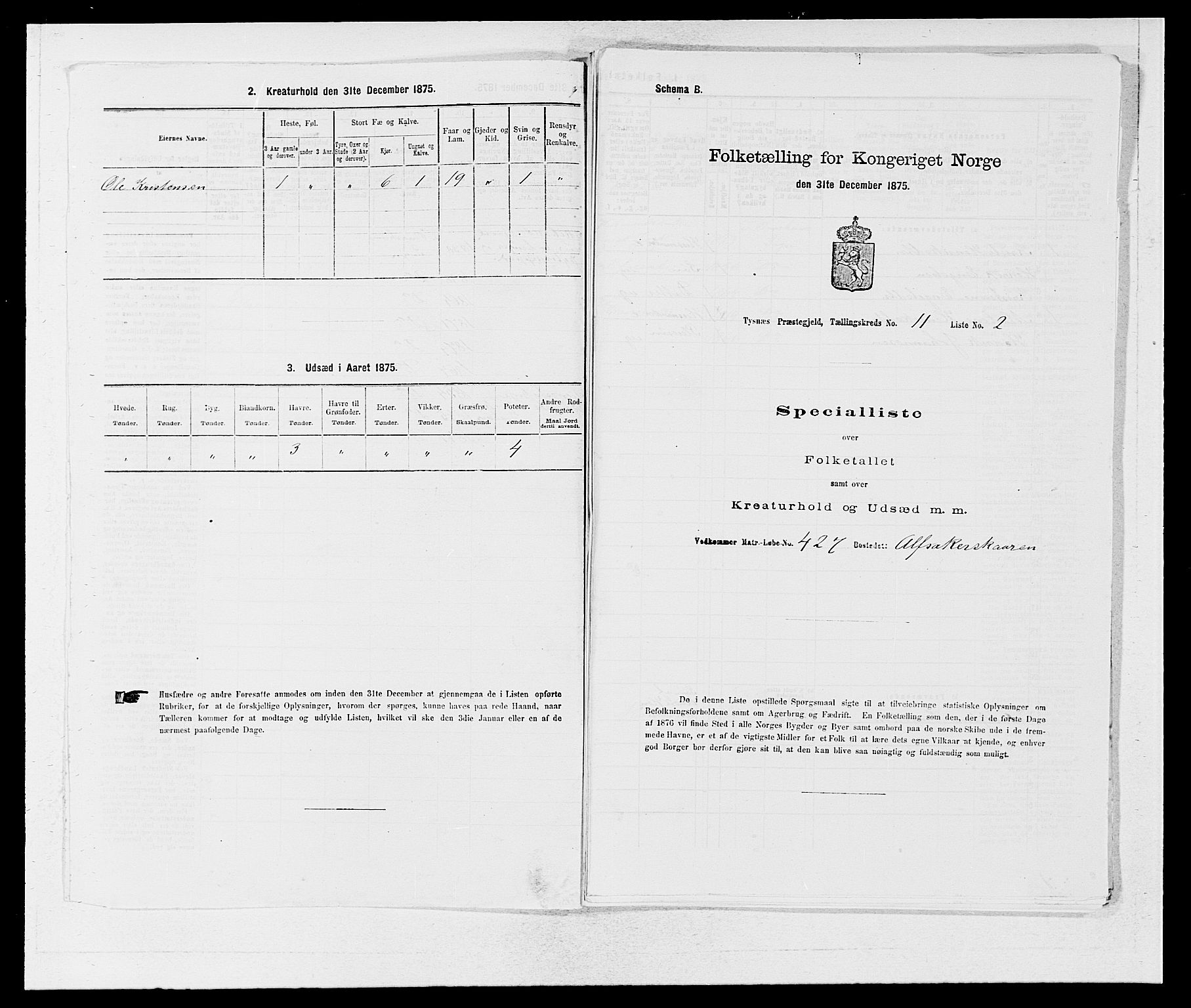 SAB, Folketelling 1875 for 1223P Tysnes prestegjeld, 1875, s. 1284