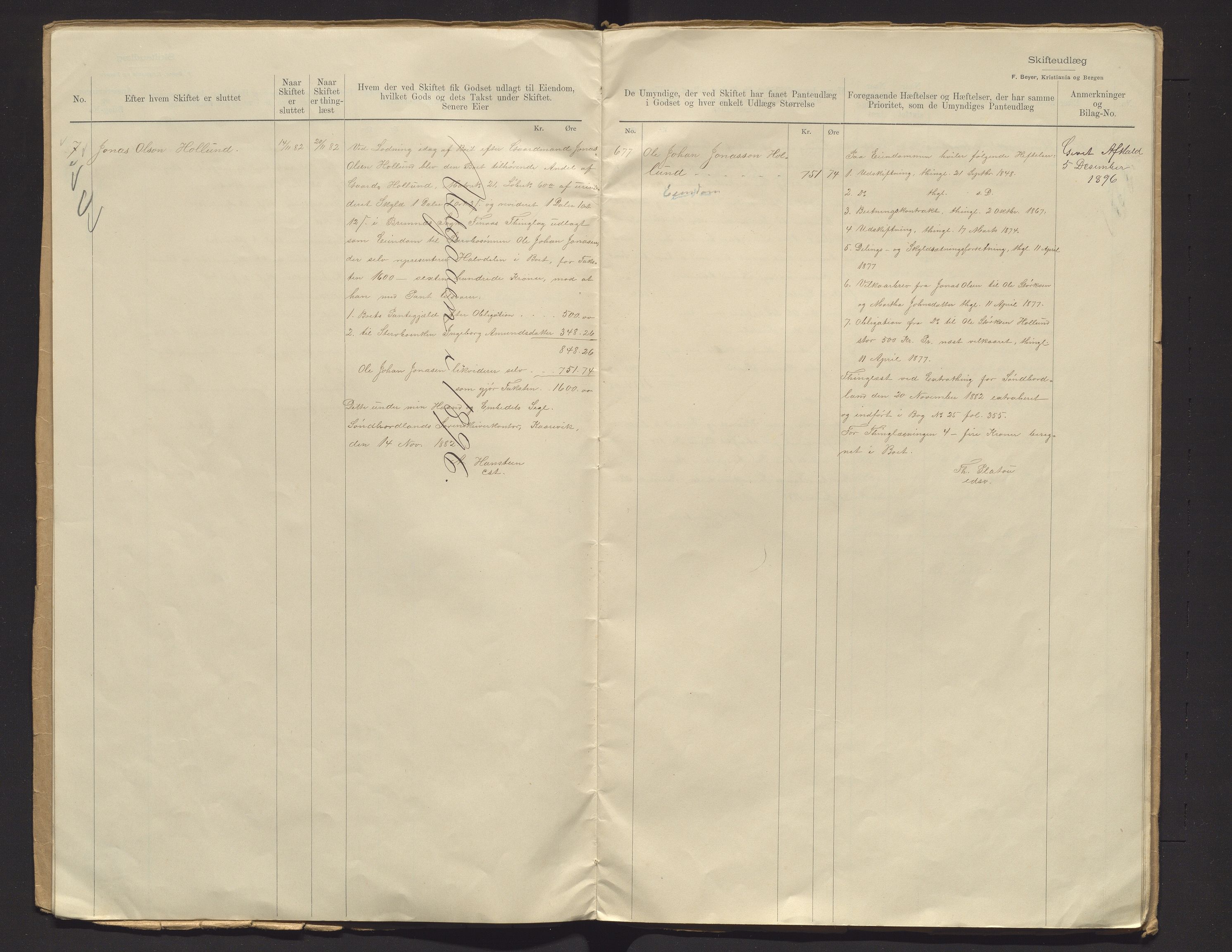 Finnaas kommune. Overformynderiet, IKAH/1218a-812/G/Ga/Gaa/L0002/0001: Skifteutleggsprotokoll og oppnemning av verjer / Skifteutleggsprotokoll, 1877-1897