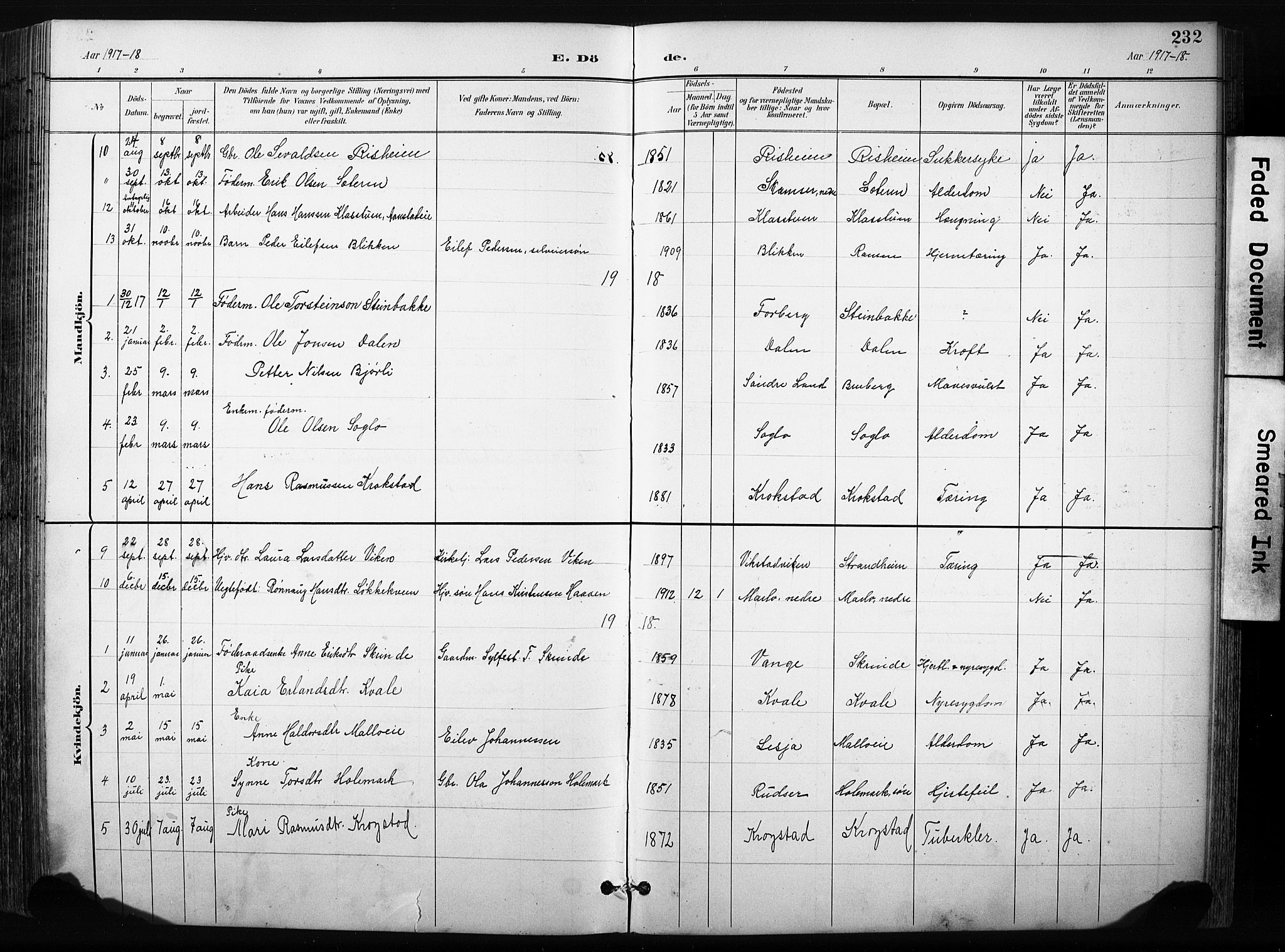 Skjåk prestekontor, AV/SAH-PREST-072/H/Ha/Hab/L0003: Klokkerbok nr. 3, 1893-1932, s. 232