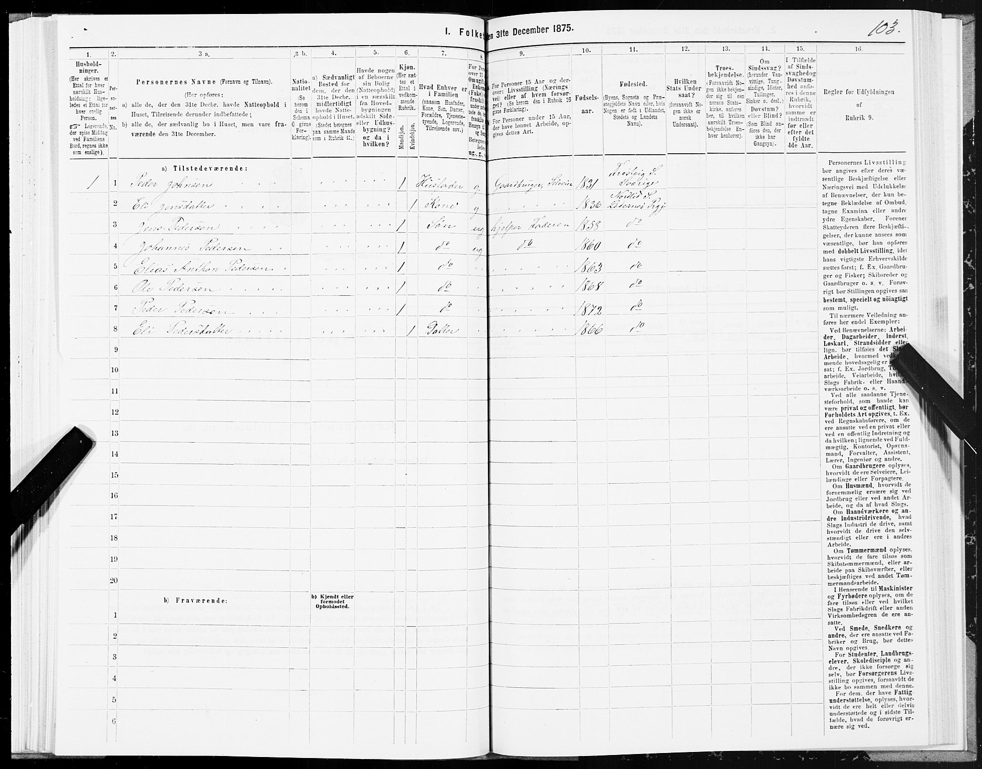 SAT, Folketelling 1875 for 1737P Lierne prestegjeld, 1875, s. 1103