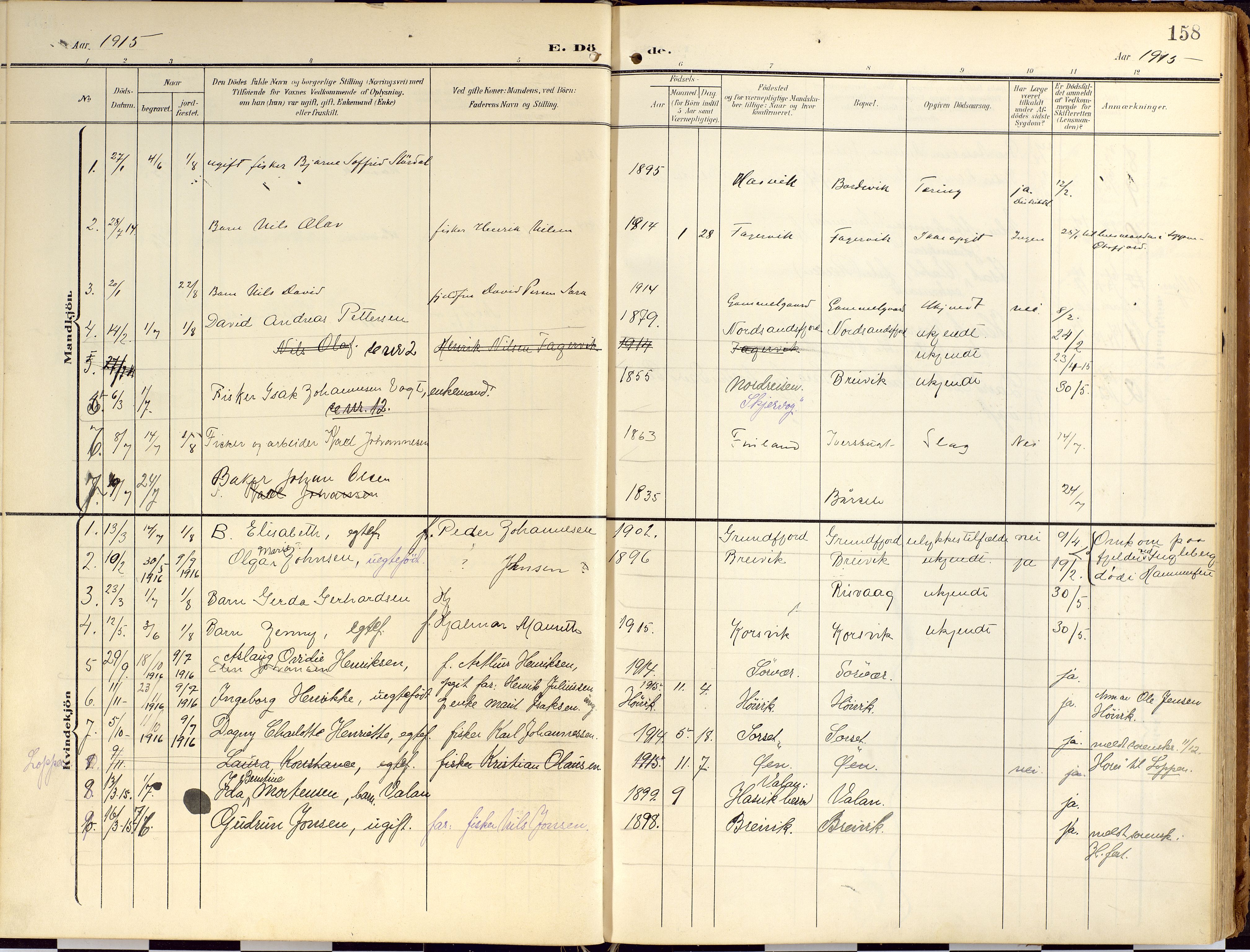 Loppa sokneprestkontor, AV/SATØ-S-1339/H/Ha/L0010kirke: Ministerialbok nr. 10, 1907-1922, s. 158