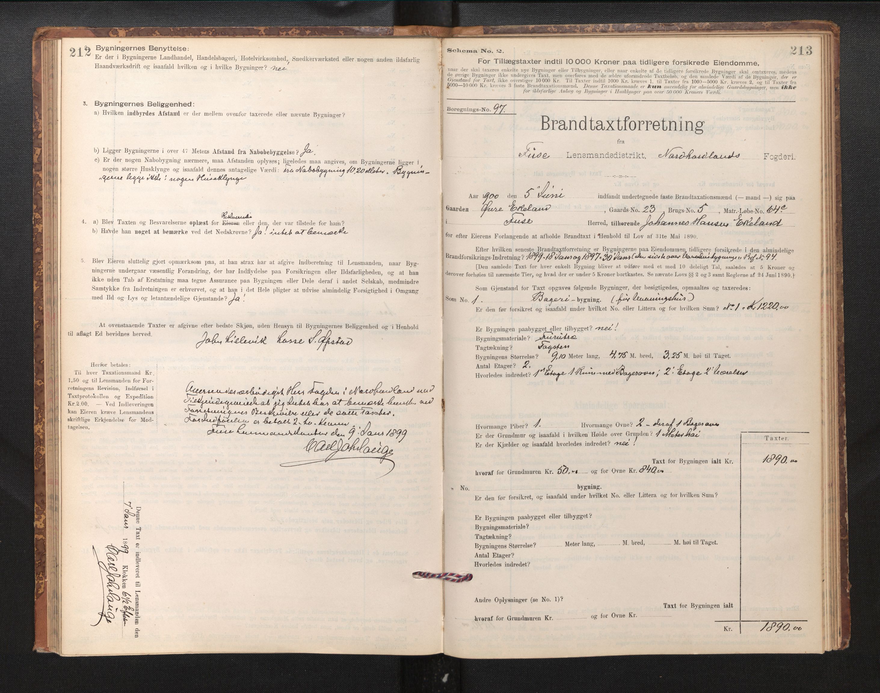 Lensmannen i Fusa, AV/SAB-A-32401/1/0012/L0003: Branntakstprotokoll, skjematakst, 1895-1950, s. 212-213