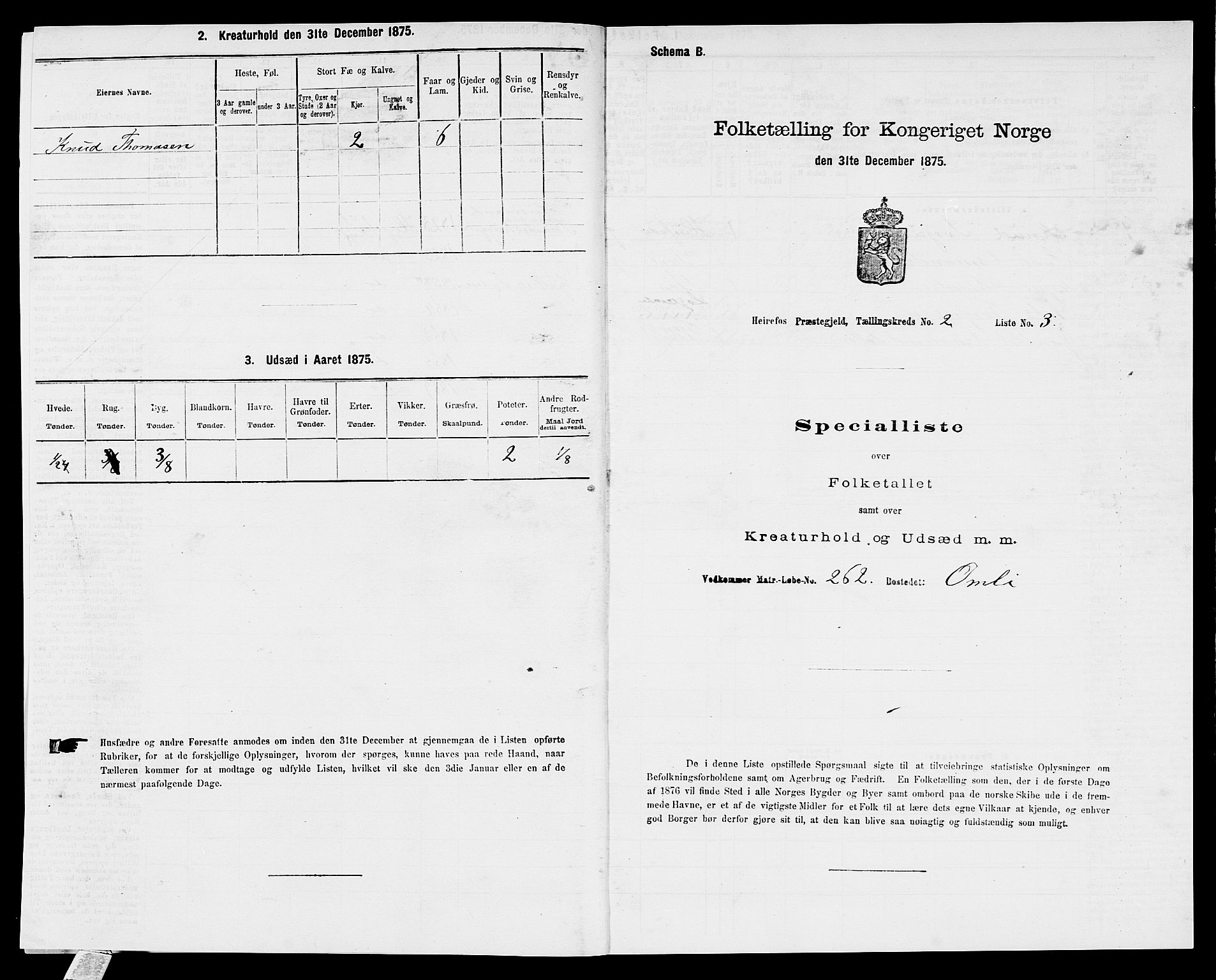 SAK, Folketelling 1875 for 0933P Herefoss prestegjeld, 1875, s. 113