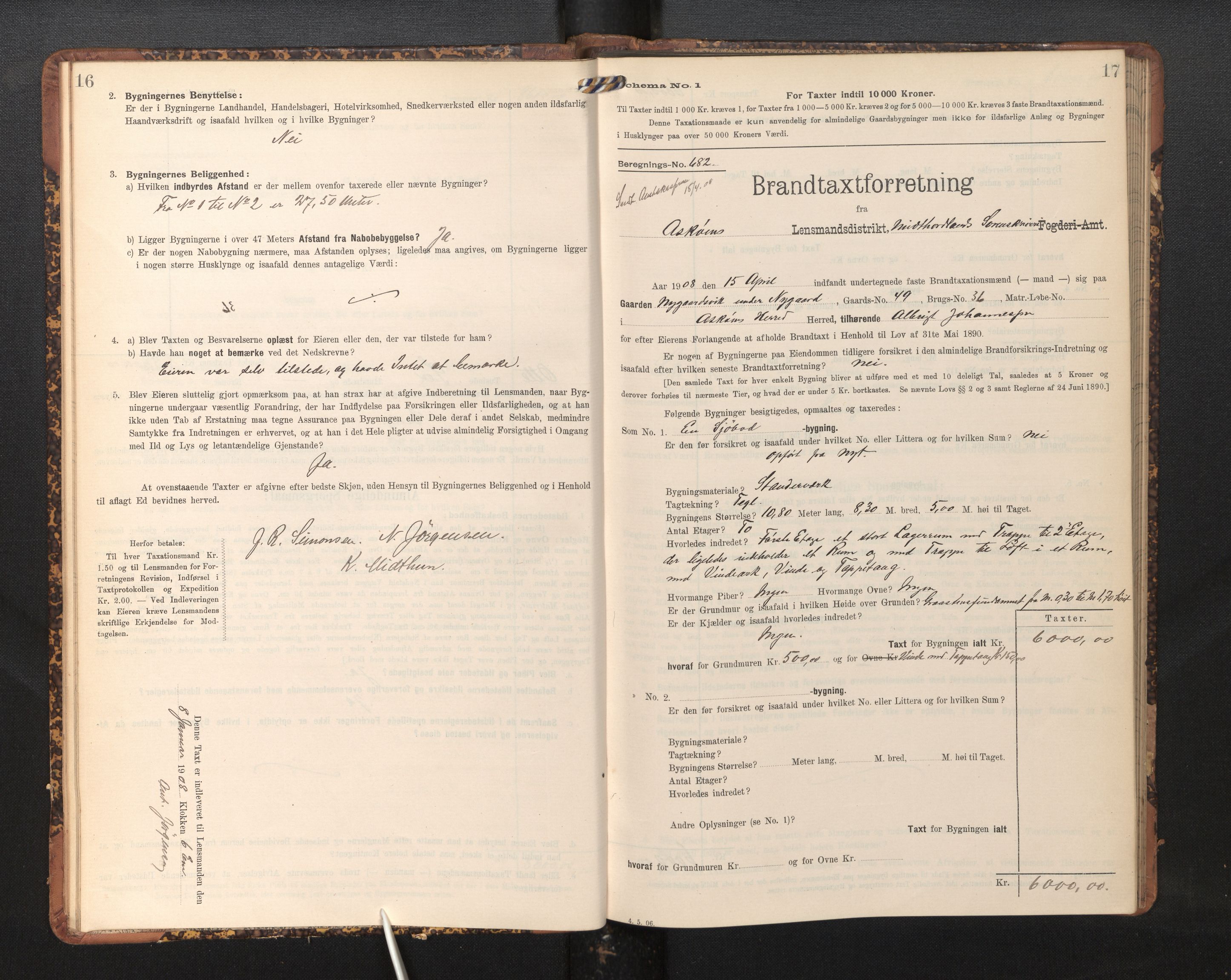 Lensmannen i Askøy, AV/SAB-A-31001/0012/L0006: Branntakstprotokoll, skjematakst, Laksevåg, 1907-1917, s. 16-17
