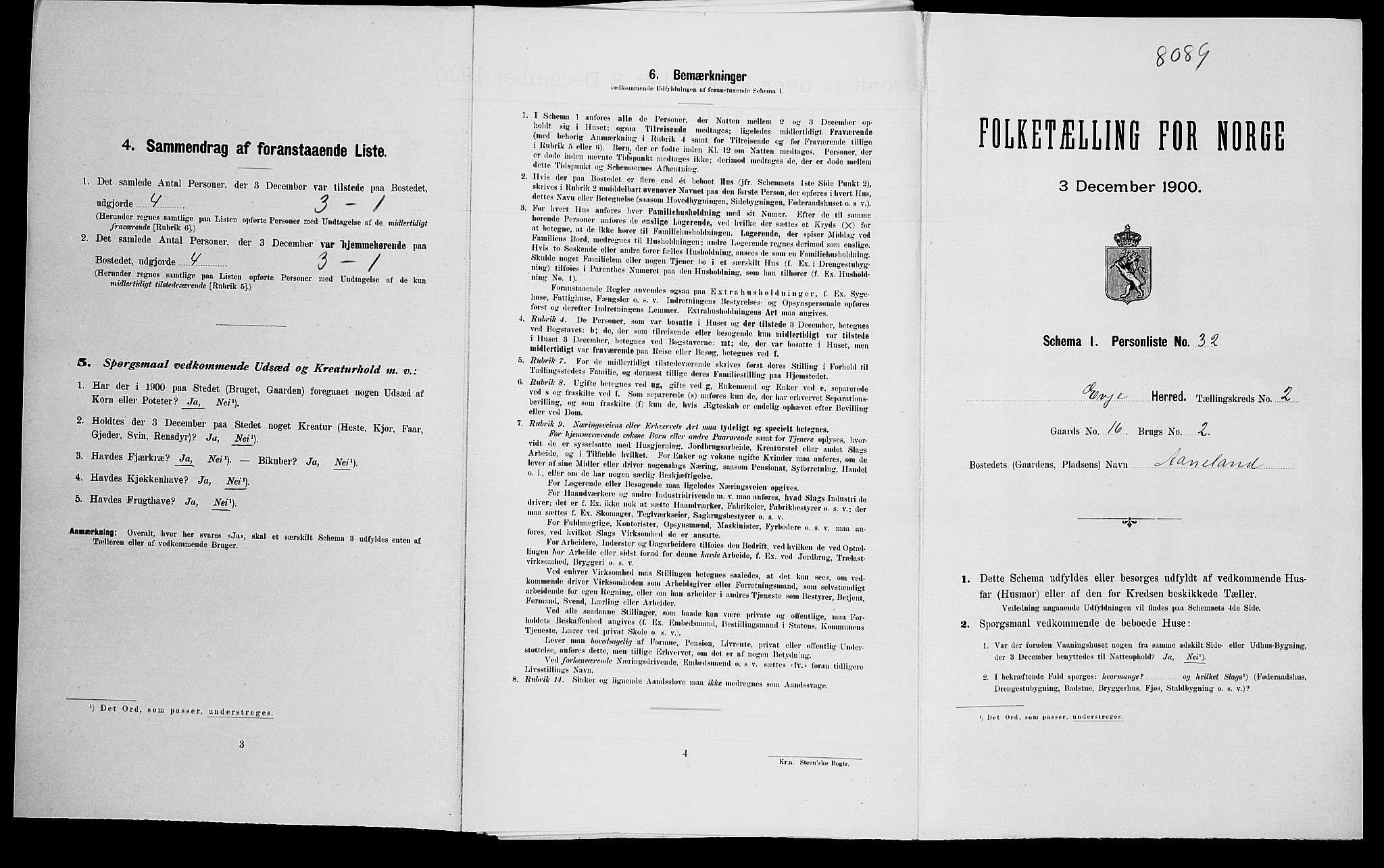 SAK, Folketelling 1900 for 0937 Evje herred, 1900, s. 155