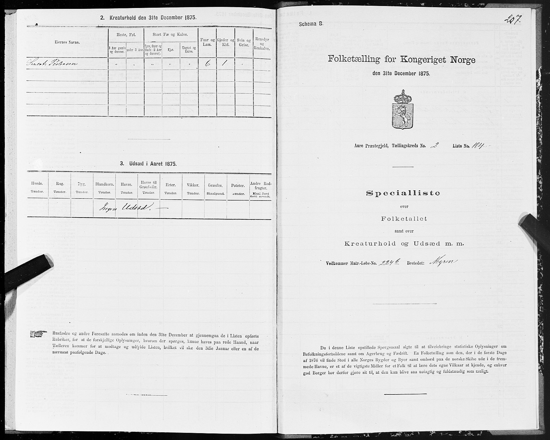 SAT, Folketelling 1875 for 1569P Aure prestegjeld, 1875, s. 2207