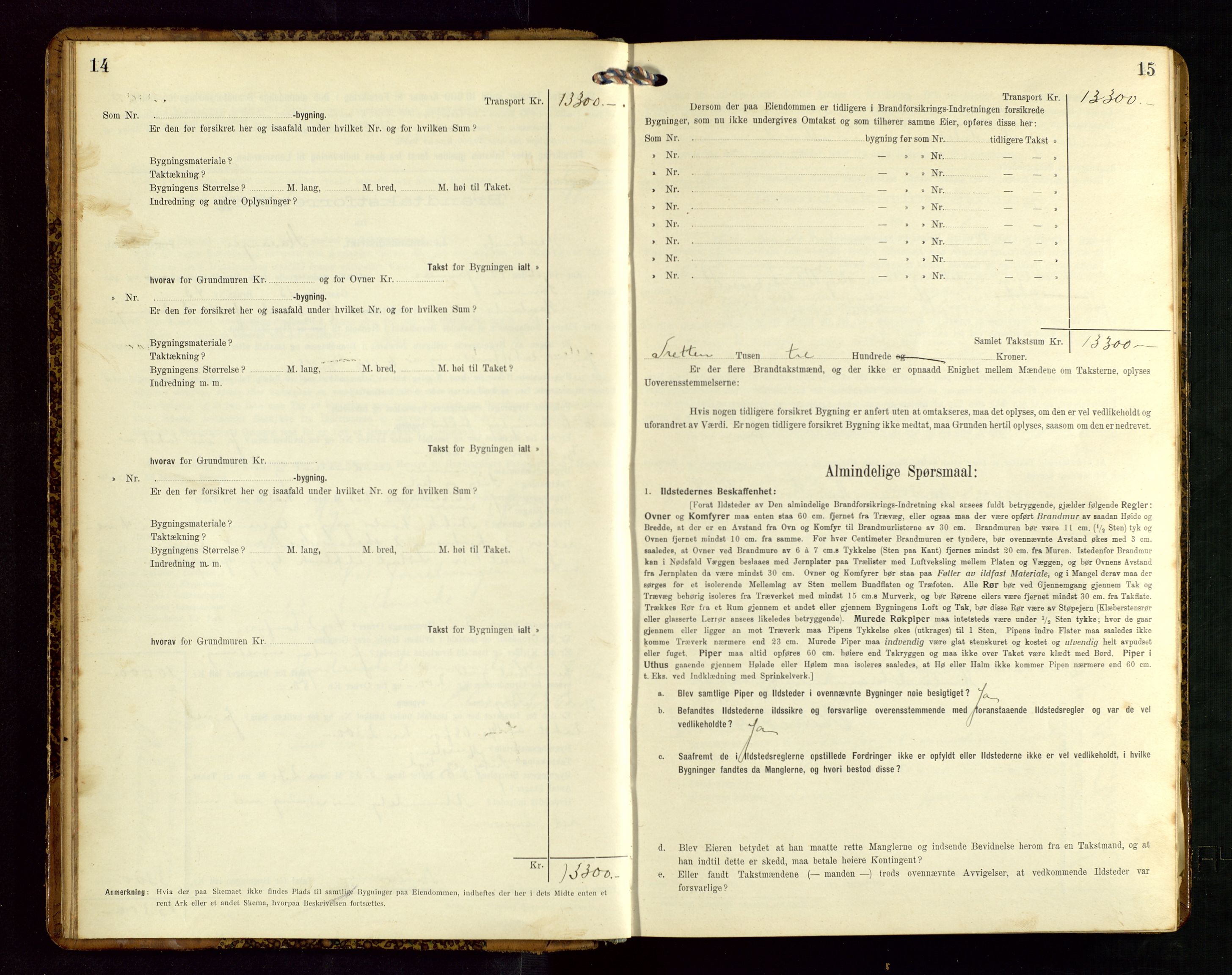 Håland lensmannskontor, SAST/A-100100/Gob/L0005: Branntakstprotokoll - skjematakst. Register i boken., 1915-1917, s. 14-15