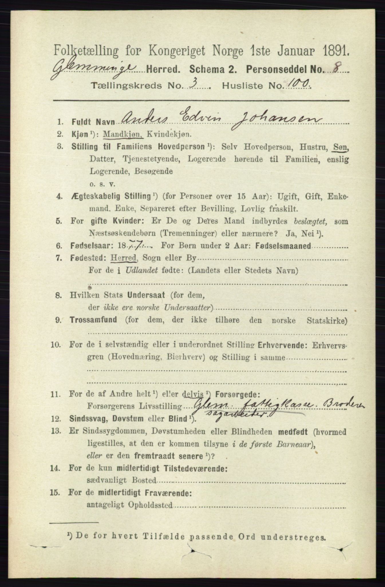 RA, Folketelling 1891 for 0132 Glemmen herred, 1891, s. 2877