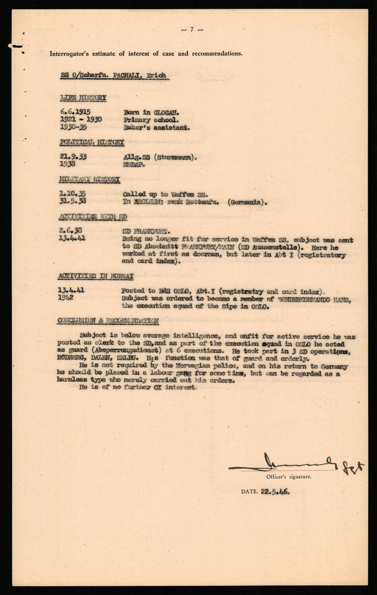 Forsvaret, Forsvarets overkommando II, AV/RA-RAFA-3915/D/Db/L0025: CI Questionaires. Tyske okkupasjonsstyrker i Norge. Tyskere., 1945-1946, s. 292