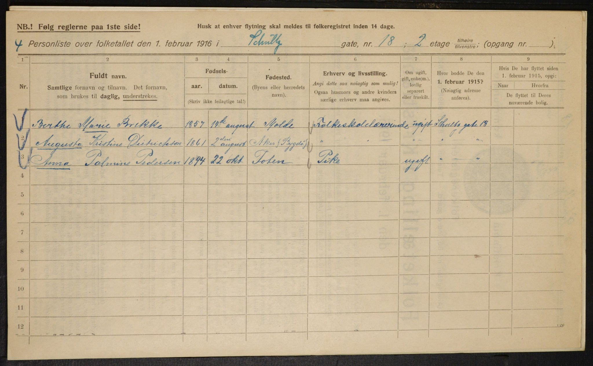 OBA, Kommunal folketelling 1.2.1916 for Kristiania, 1916, s. 92954