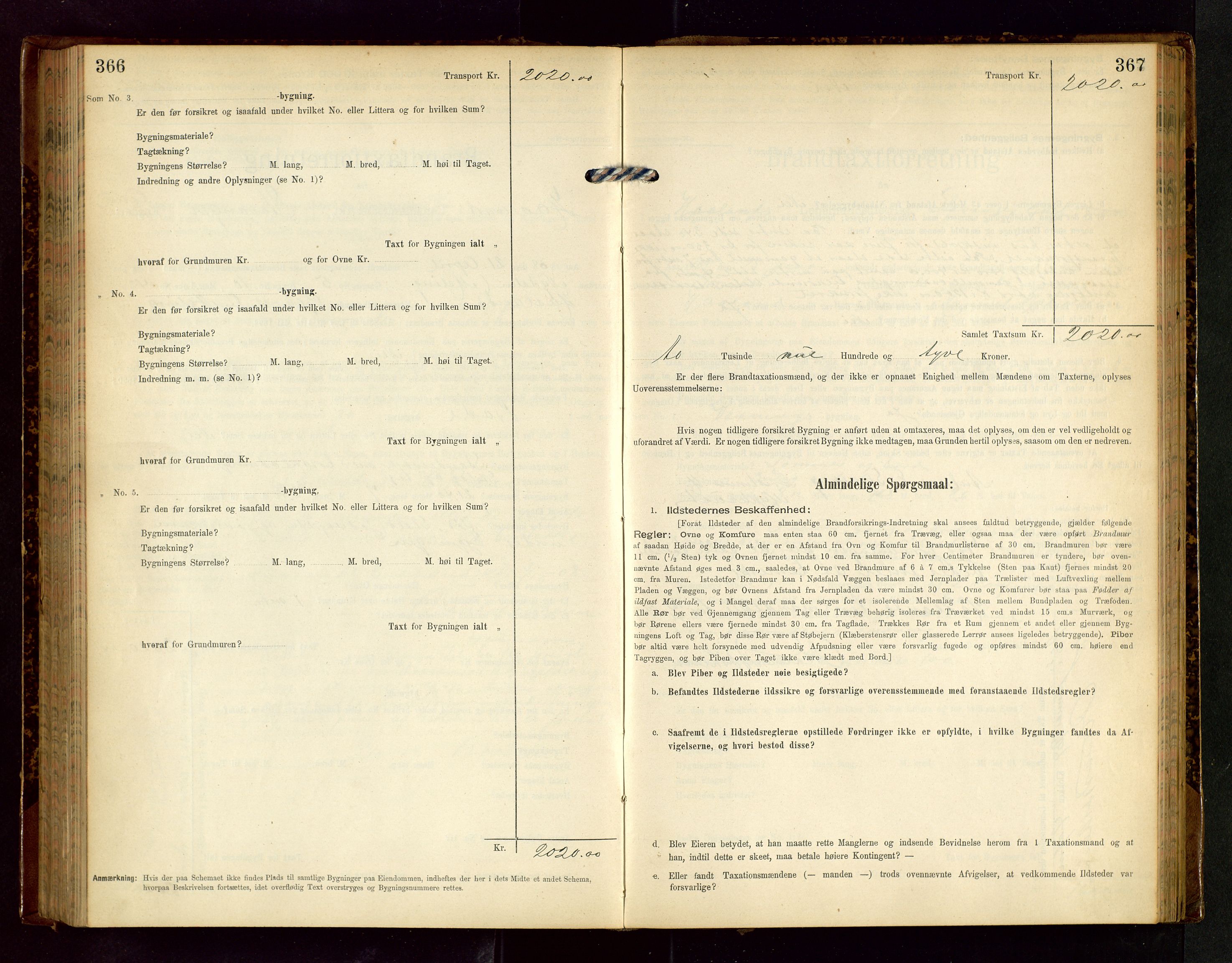 Håland lensmannskontor, SAST/A-100100/Gob/L0002: Branntakstprotokoll - skjematakst. Register i boken., 1902-1906, s. 366-367