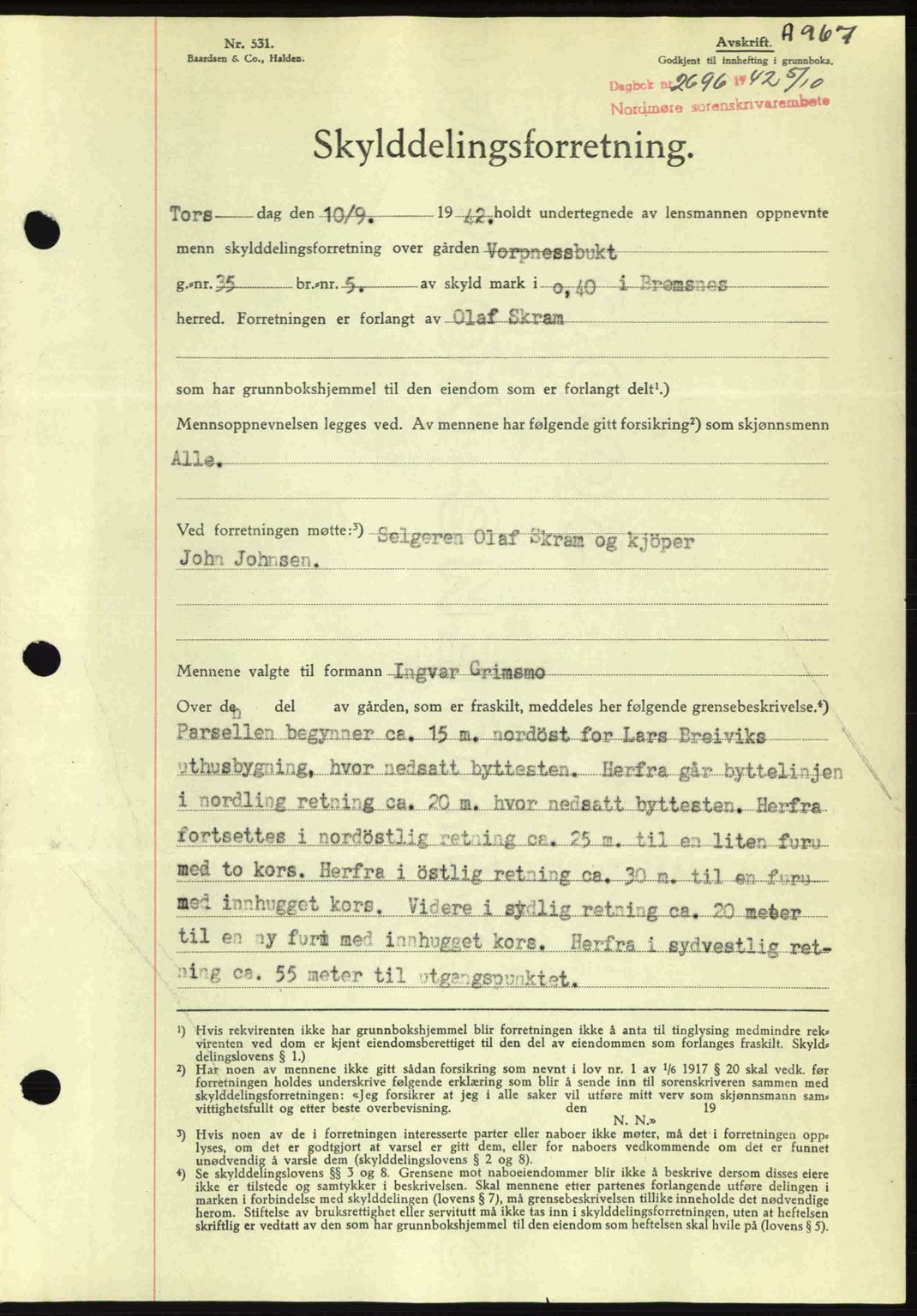 Nordmøre sorenskriveri, SAT/A-4132/1/2/2Ca: Pantebok nr. A93, 1942-1942, Dagboknr: 2696/1942