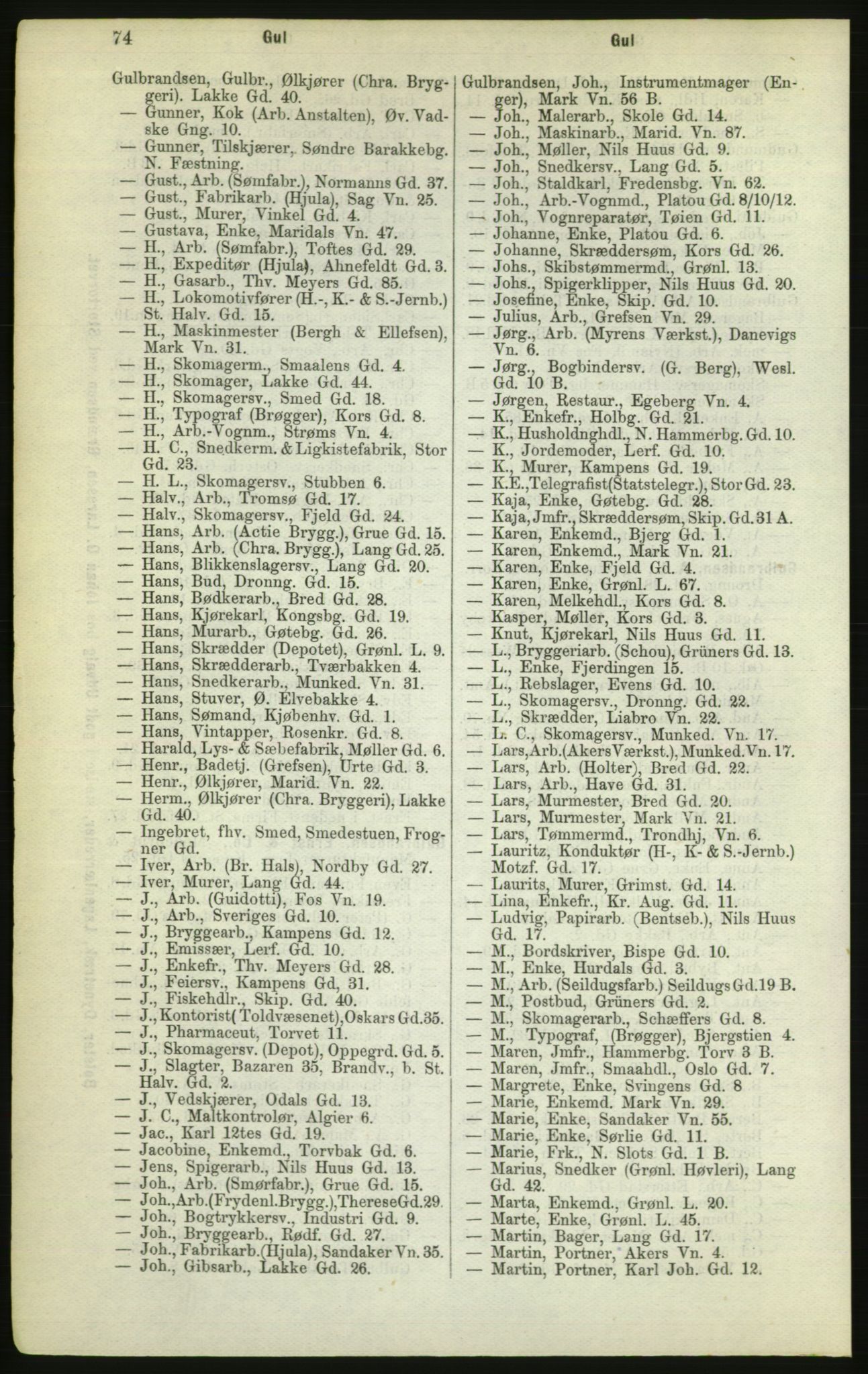 Kristiania/Oslo adressebok, PUBL/-, 1882, s. 74