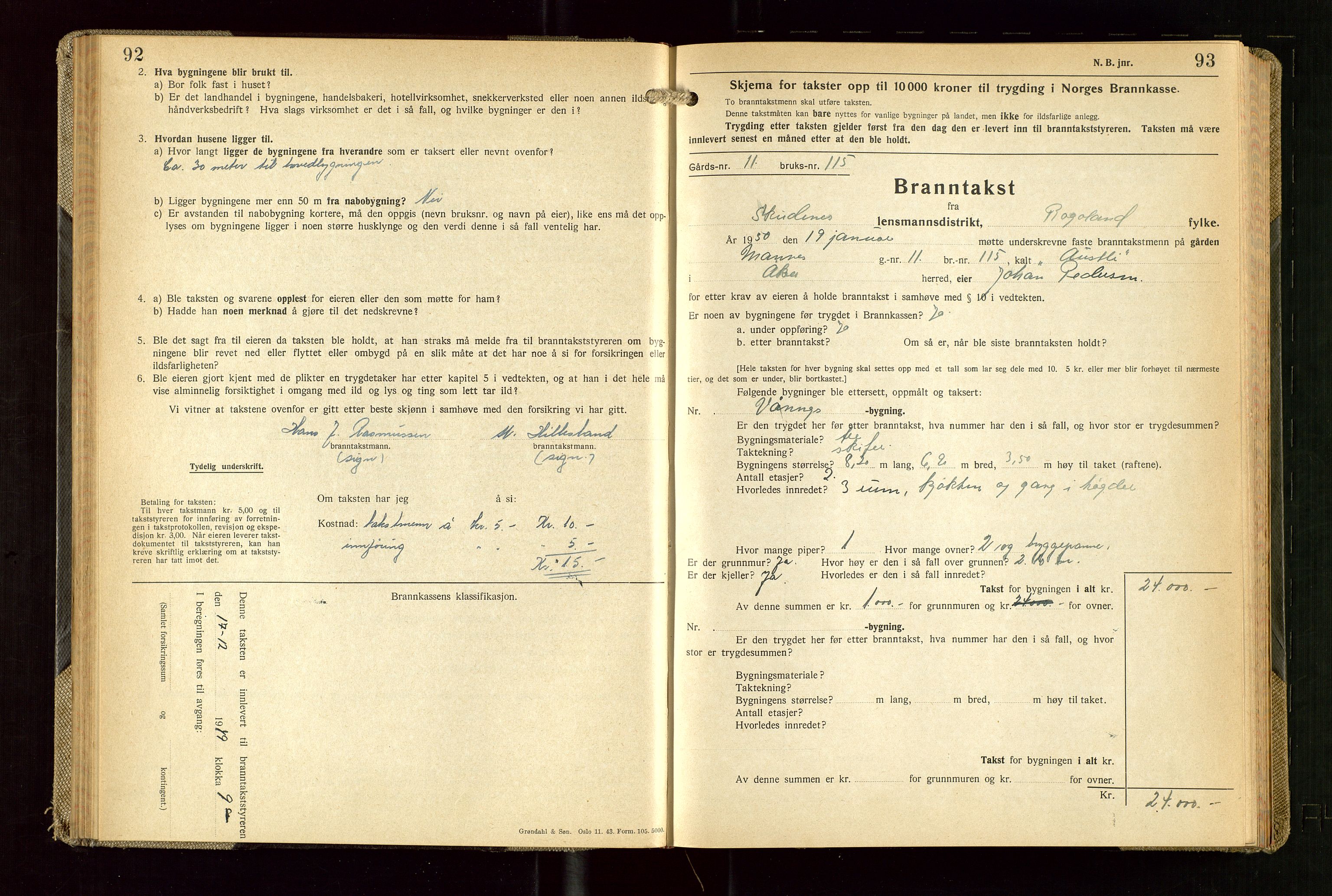 Skudenes lensmannskontor, SAST/A-100444/Gob/L0003: "Brandtakstprotokoll", 1942-1954, s. 92-93