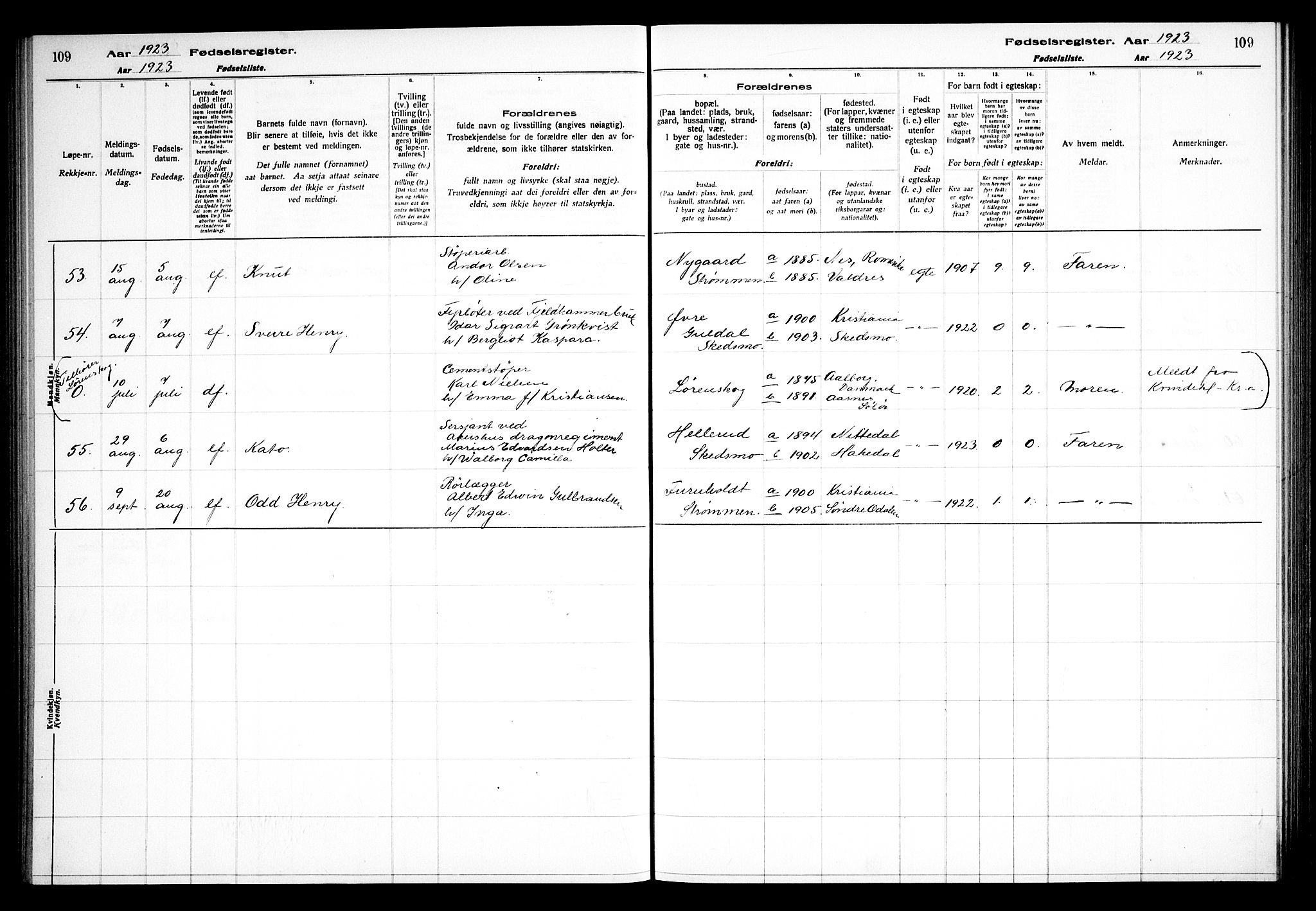 Skedsmo prestekontor Kirkebøker, AV/SAO-A-10033a/J/Ja/L0001: Fødselsregister nr. I 1, 1916-1931, s. 109