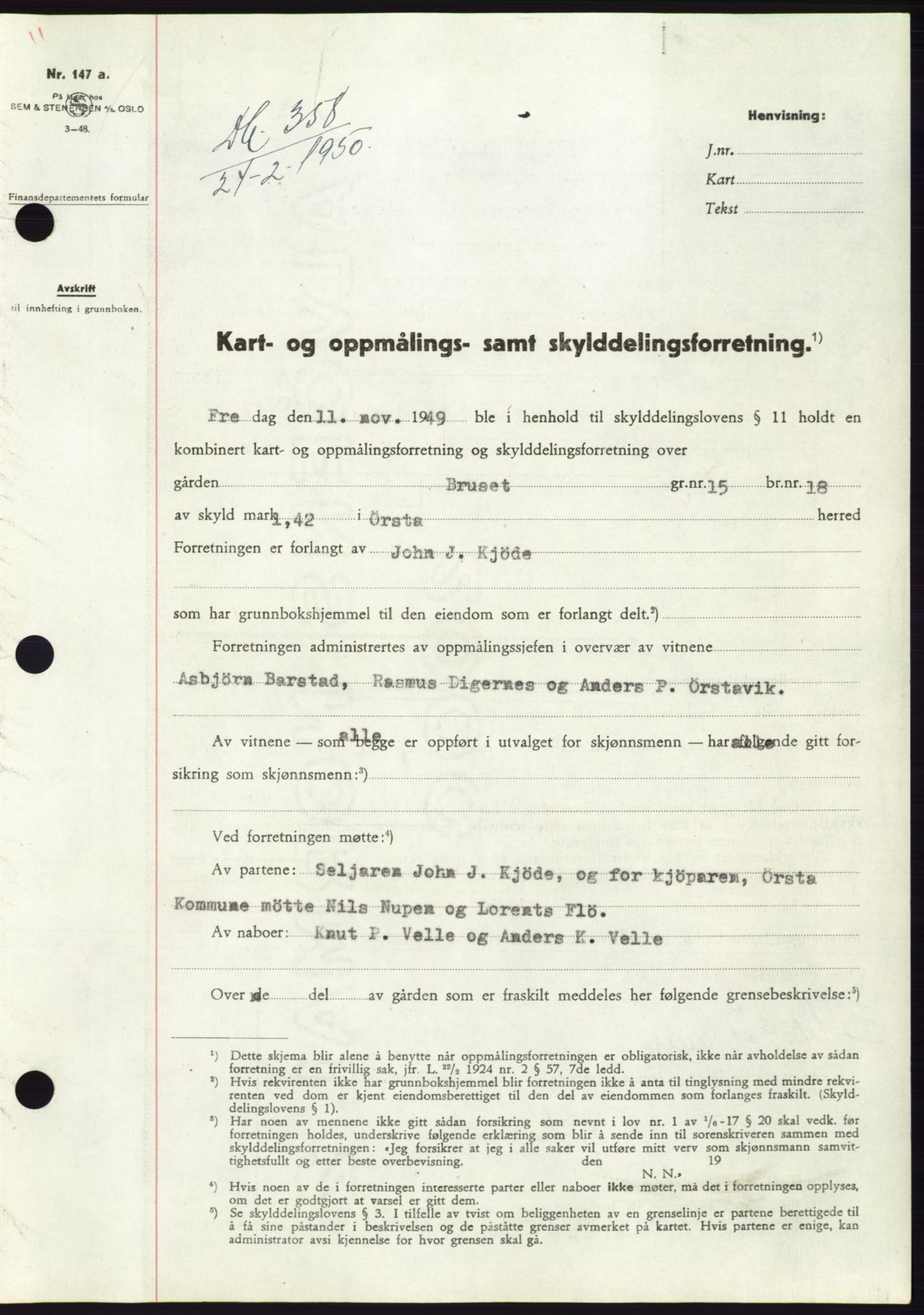 Søre Sunnmøre sorenskriveri, SAT/A-4122/1/2/2C/L0086: Pantebok nr. 12A, 1949-1950, Dagboknr: 358/1950