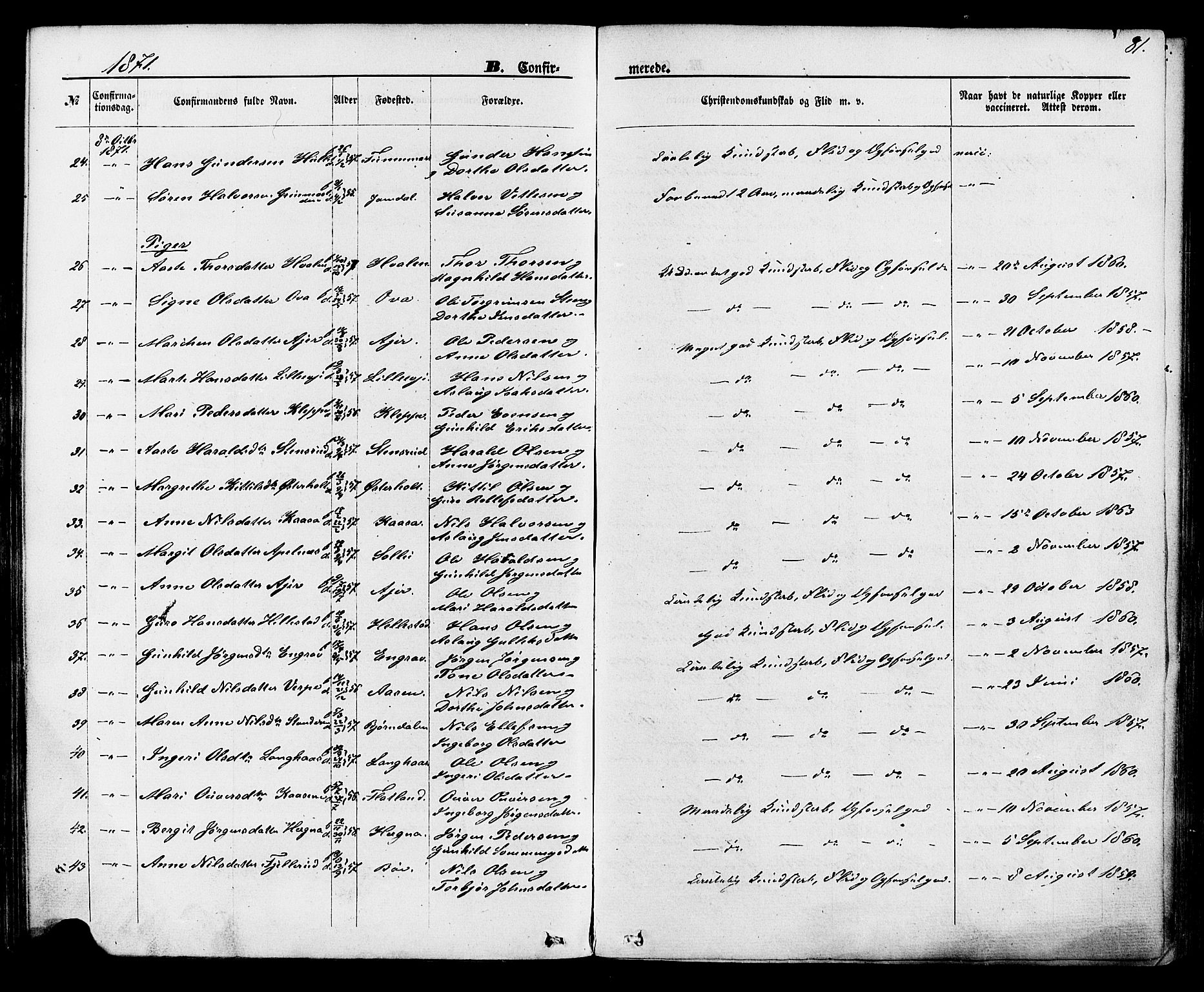 Lunde kirkebøker, AV/SAKO-A-282/F/Fa/L0001: Ministerialbok nr. I 1, 1866-1883, s. 81
