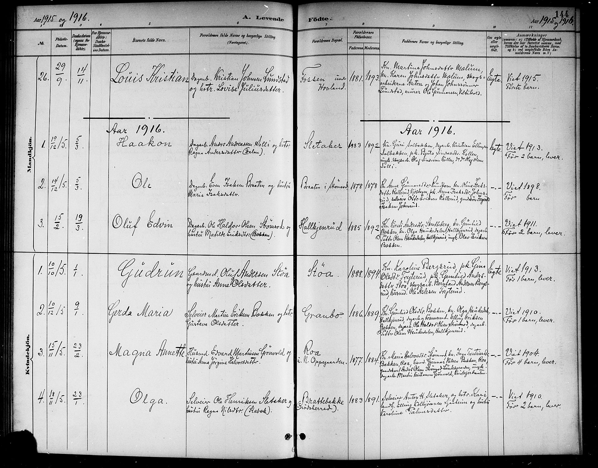 Lunder kirkebøker, AV/SAKO-A-629/G/Ga/L0004: Klokkerbok nr. I 4, 1889-1917, s. 144