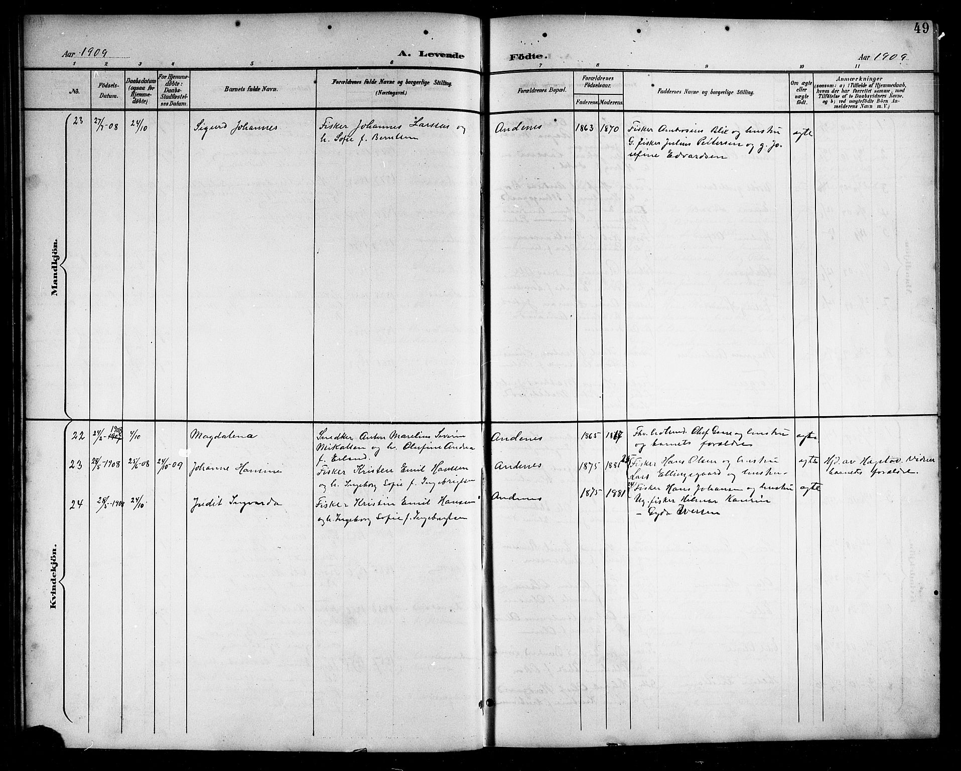 Ministerialprotokoller, klokkerbøker og fødselsregistre - Nordland, AV/SAT-A-1459/899/L1449: Klokkerbok nr. 899C04, 1900-1918, s. 49