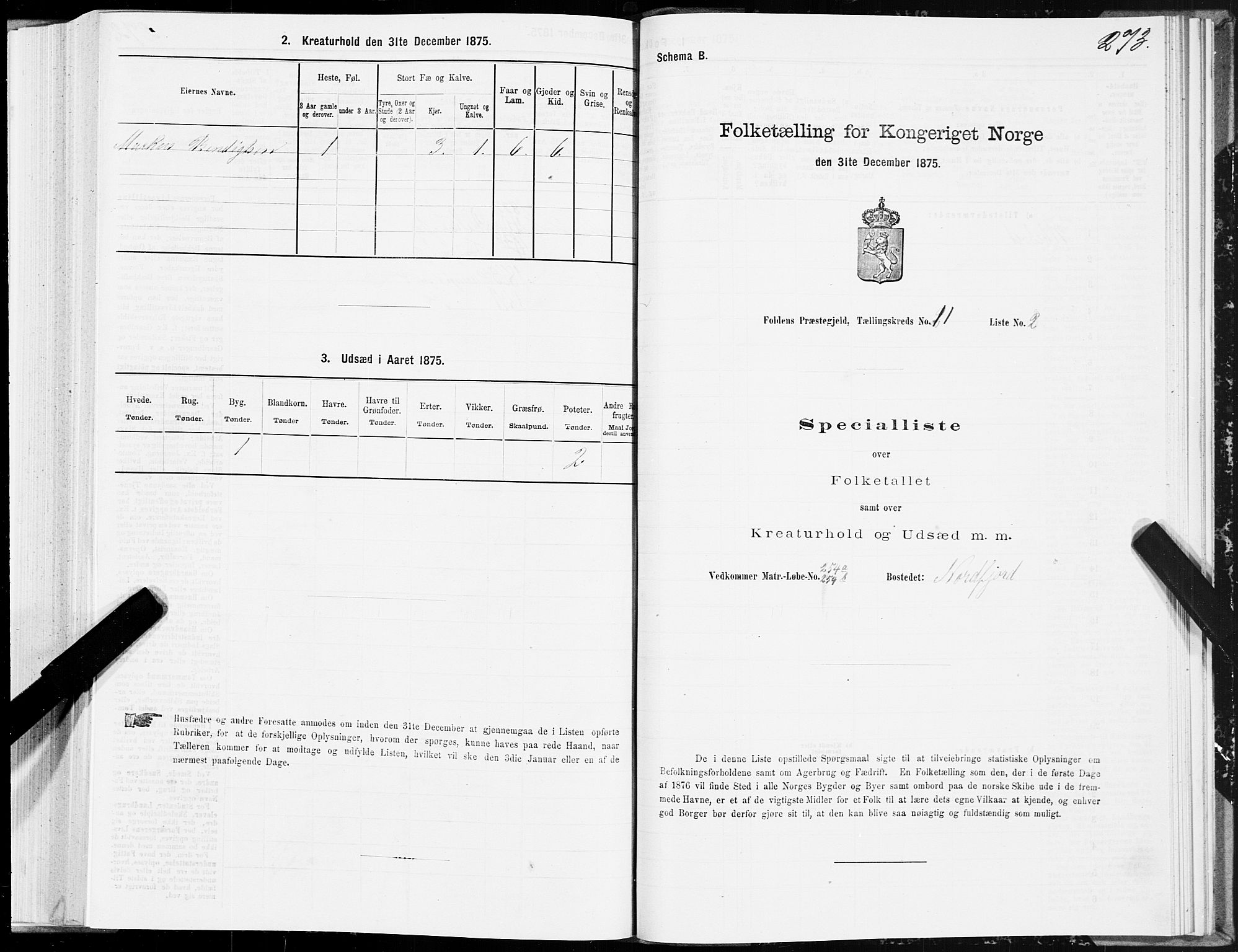 SAT, Folketelling 1875 for 1845P Folda prestegjeld, 1875, s. 3273