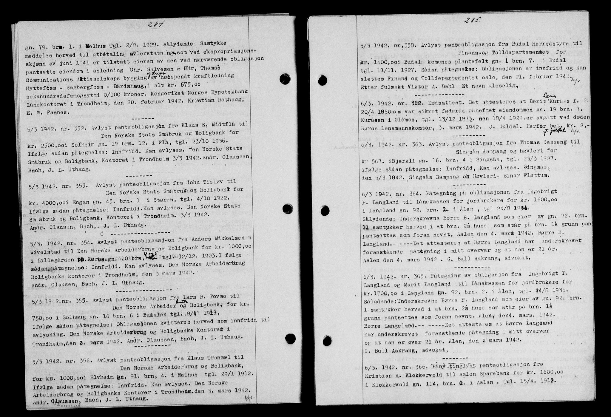 Gauldal sorenskriveri, SAT/A-0014/1/2/2C/L0054: Pantebok nr. 59, 1941-1942, Dagboknr: 352/1942
