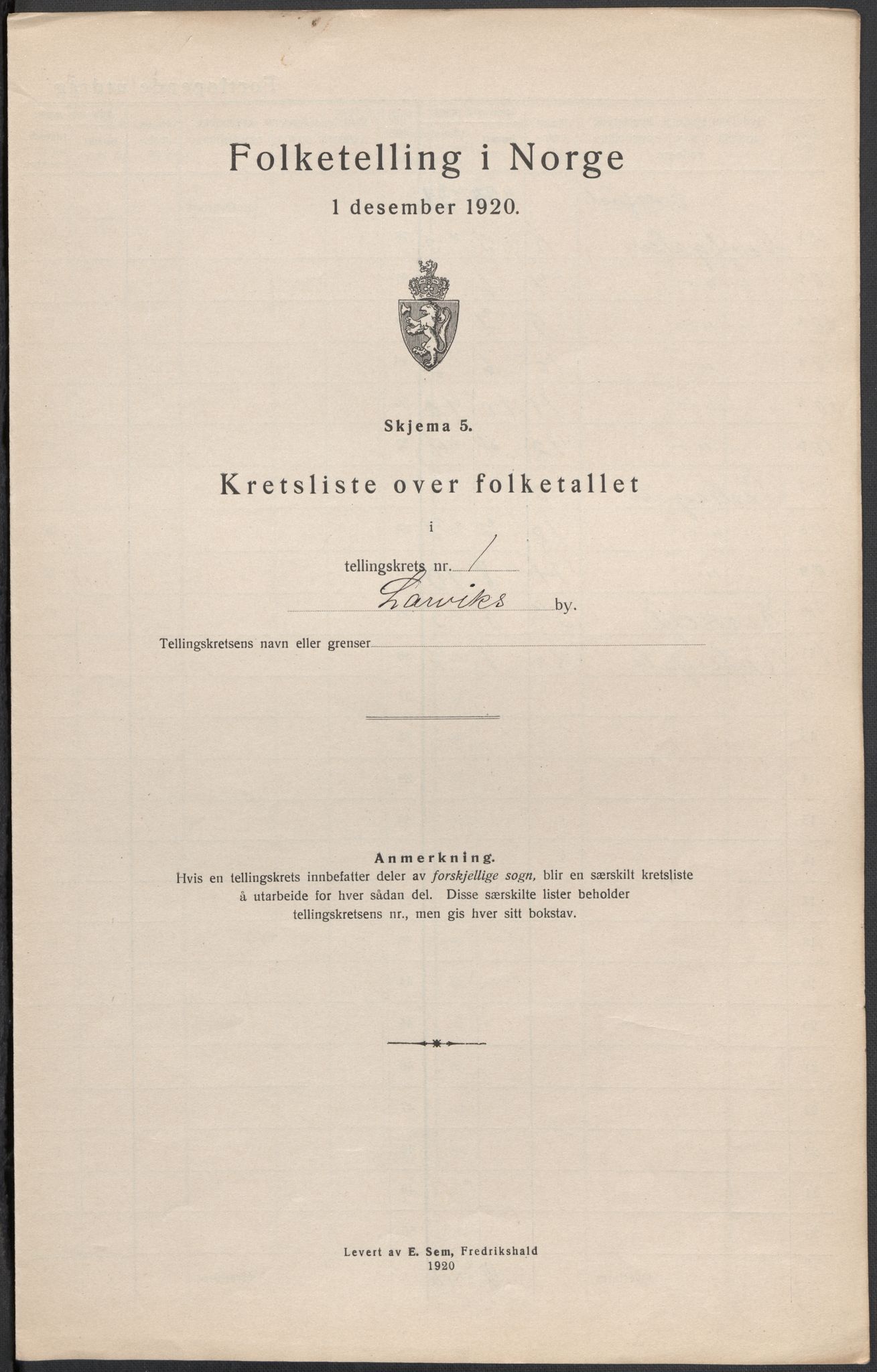 SAKO, Folketelling 1920 for 0707 Larvik kjøpstad, 1920, s. 8