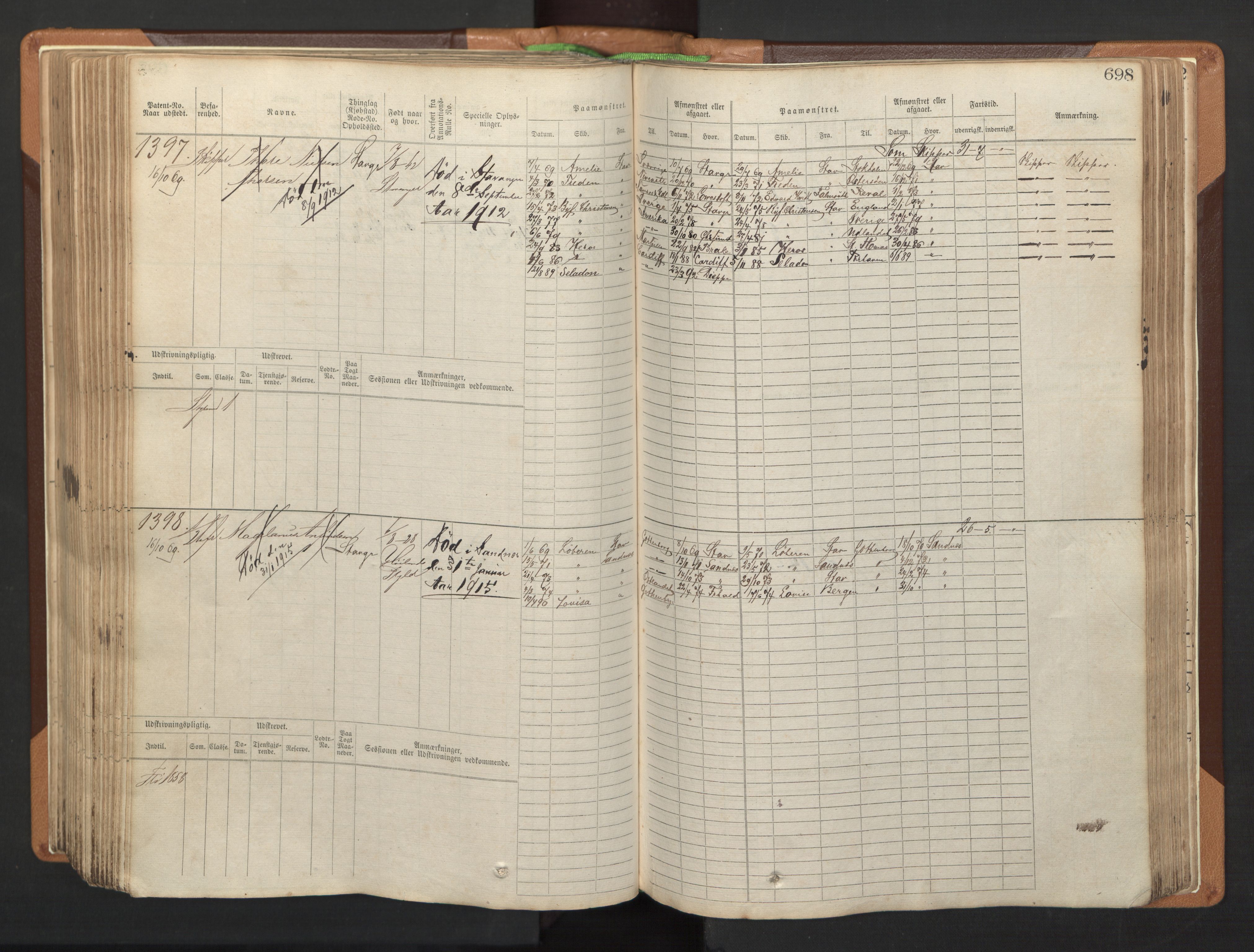 Stavanger sjømannskontor, AV/SAST-A-102006/F/Fb/Fbb/L0005: Sjøfartshovedrulle, patentnr. 793-1606 (del 2), 1869-1880, s. 310