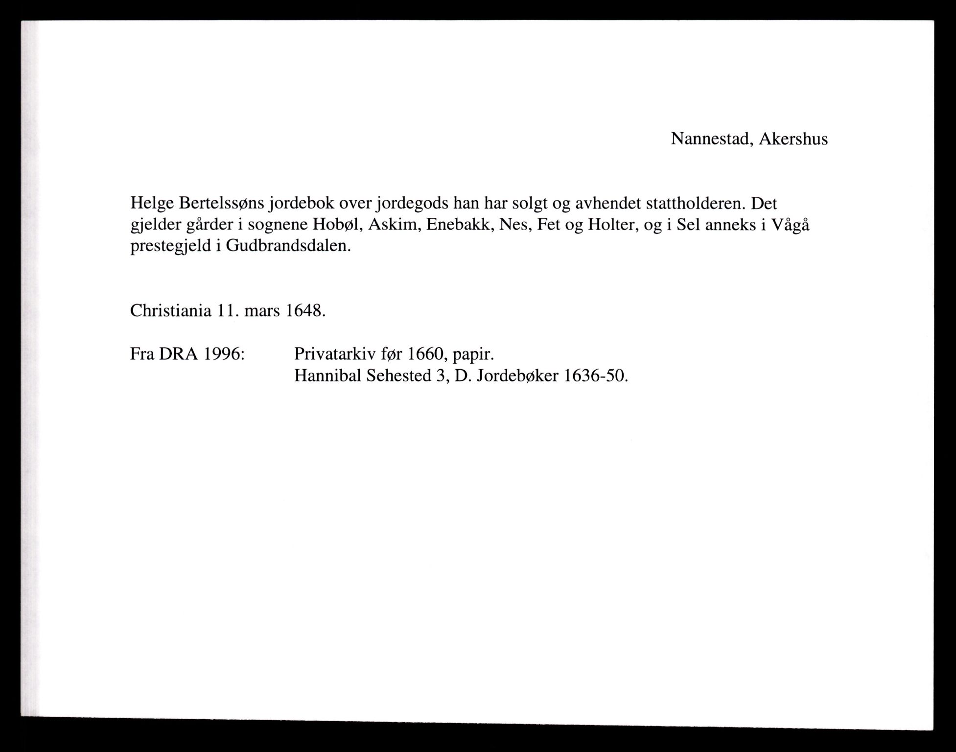 Riksarkivets diplomsamling, AV/RA-EA-5965/F35/F35e/L0006: Registreringssedler Akershus 2, 1400-1700, s. 791