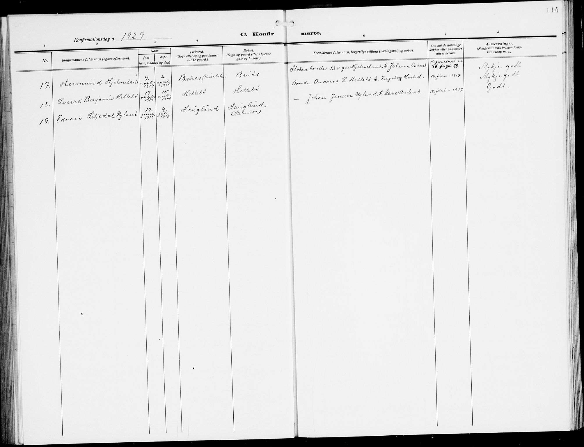 Lavik sokneprestembete, SAB/A-80901: Klokkerbok nr. A 3, 1911-1942, s. 114