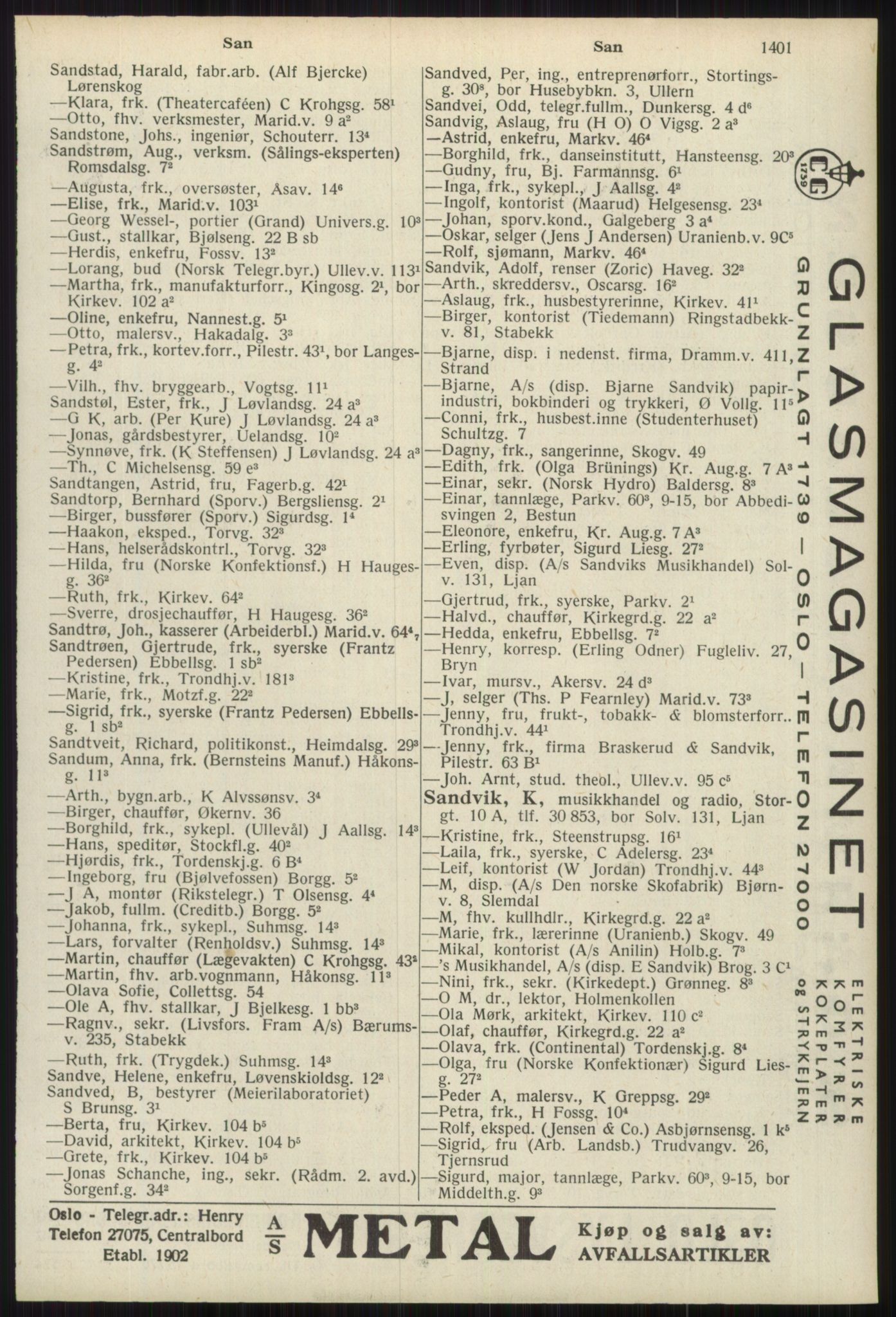 Kristiania/Oslo adressebok, PUBL/-, 1939, s. 1401