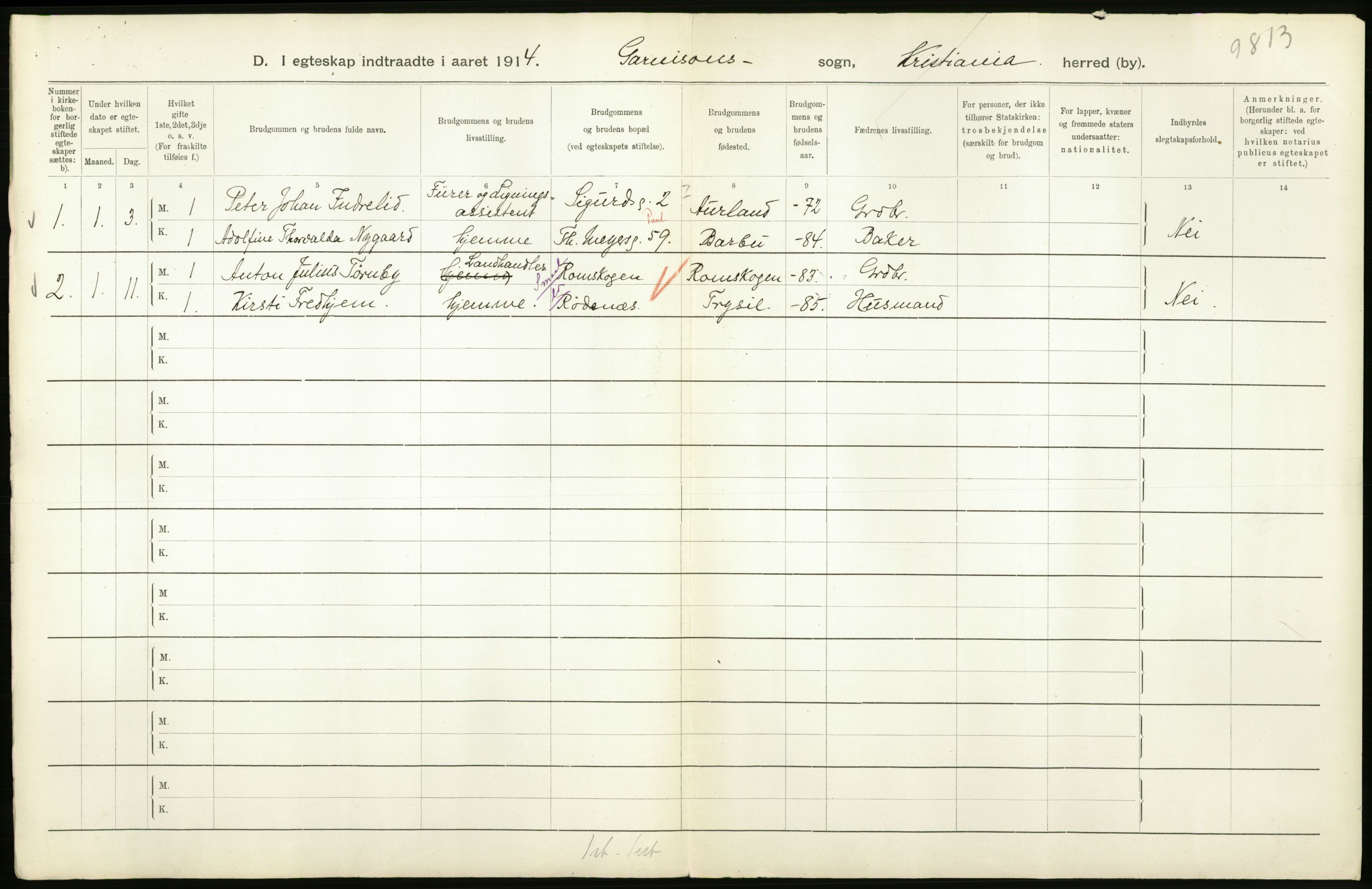 Statistisk sentralbyrå, Sosiodemografiske emner, Befolkning, RA/S-2228/D/Df/Dfb/Dfbd/L0007: Kristiania: Gifte, 1914, s. 52