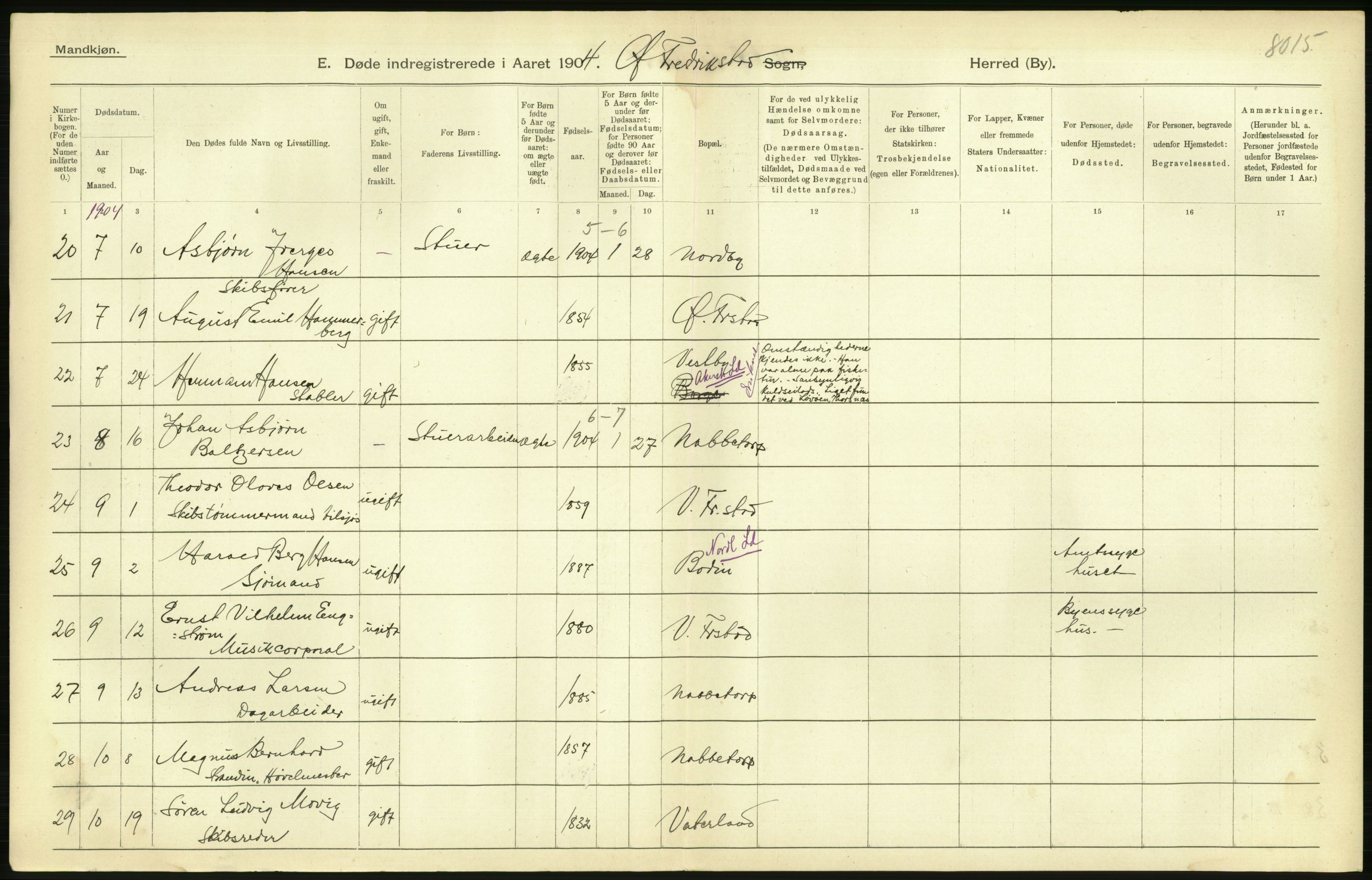 Statistisk sentralbyrå, Sosiodemografiske emner, Befolkning, AV/RA-S-2228/D/Df/Dfa/Dfab/L0001: Smålenenes amt: Fødte, gifte, døde, 1904, s. 743