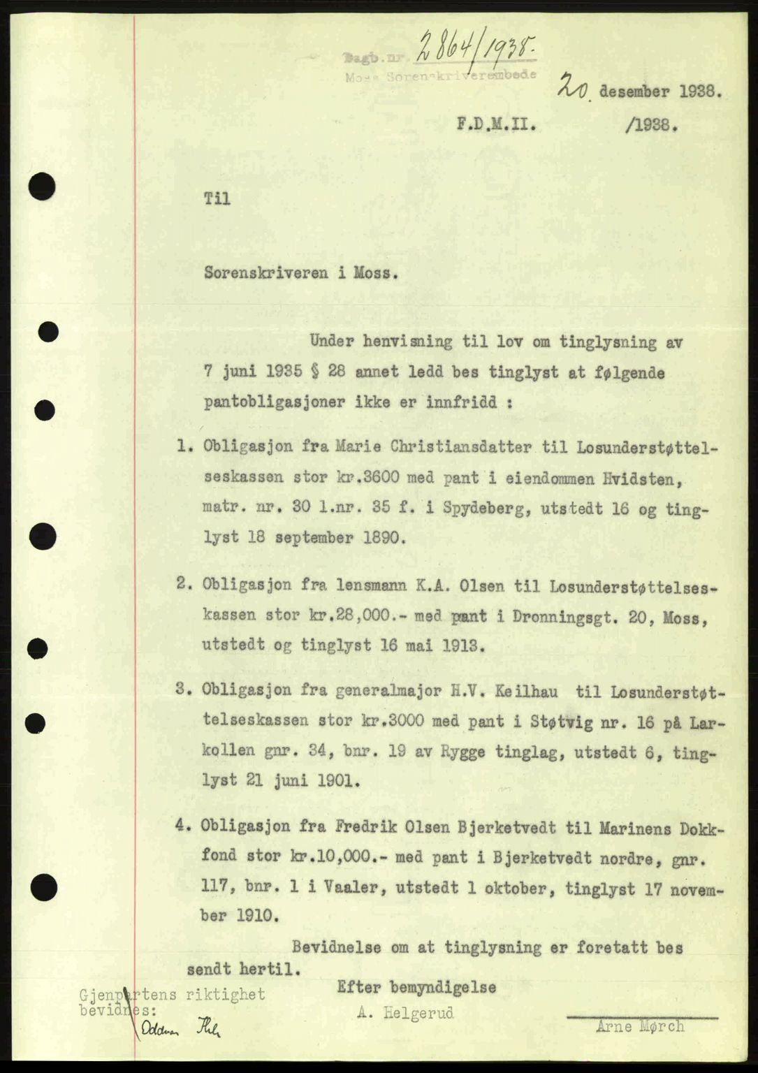 Moss sorenskriveri, SAO/A-10168: Pantebok nr. B6, 1938-1938, Dagboknr: 2864/1938