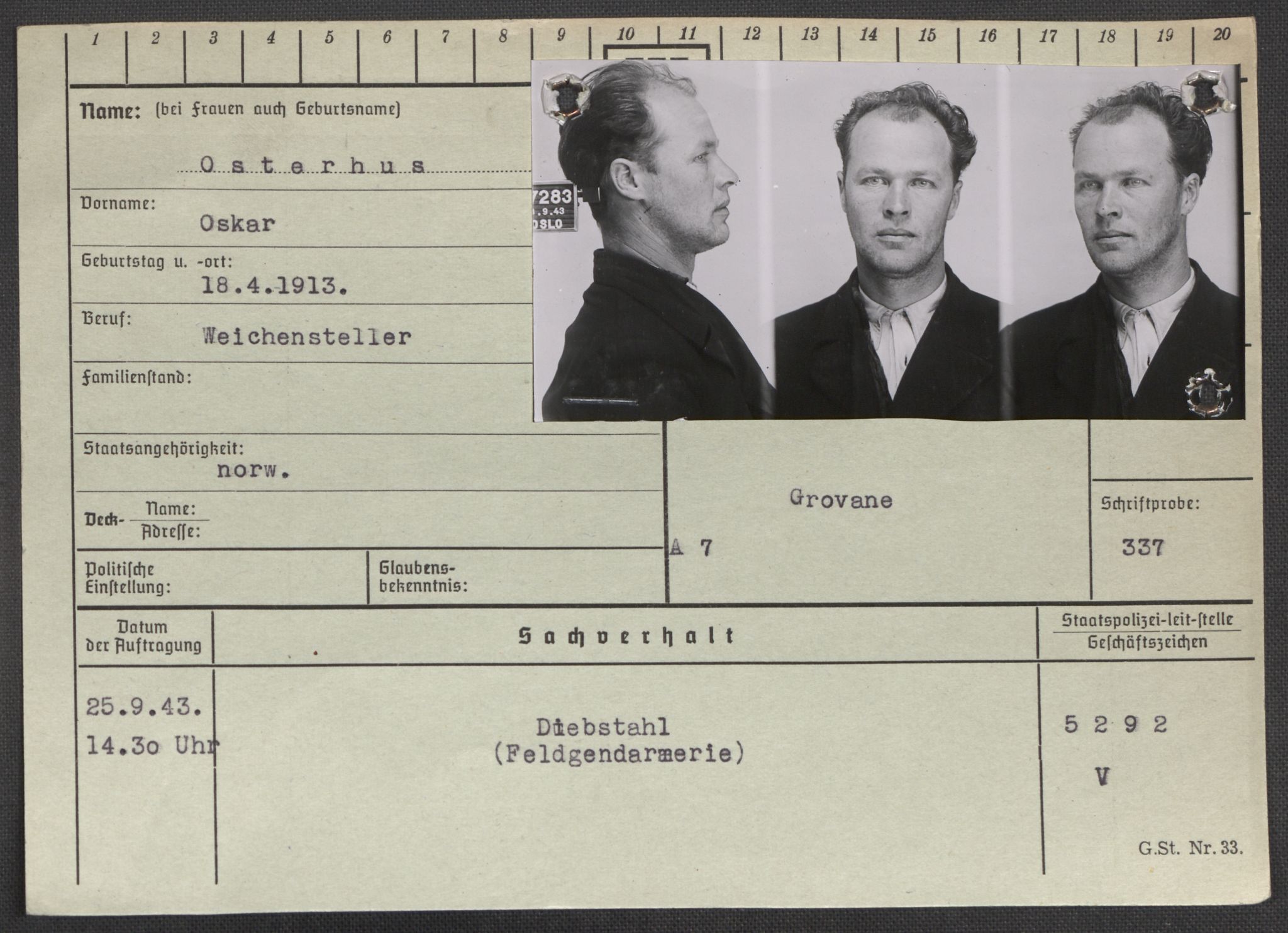 Befehlshaber der Sicherheitspolizei und des SD, RA/RAFA-5969/E/Ea/Eaa/L0008: Register over norske fanger i Møllergata 19: Oelze-Ru, 1940-1945, s. 494