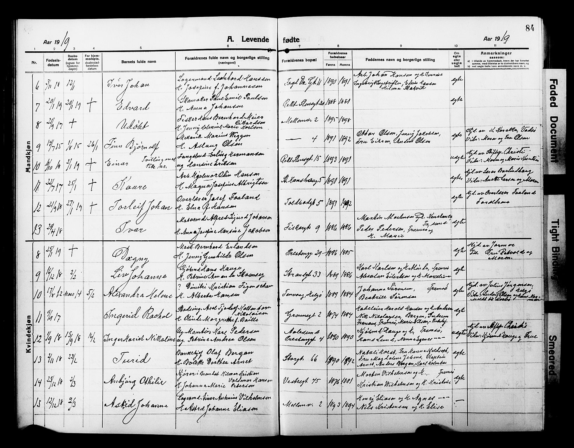 Tromsø sokneprestkontor/stiftsprosti/domprosti, AV/SATØ-S-1343/G/Gb/L0009klokker: Klokkerbok nr. 9, 1915-1925, s. 84