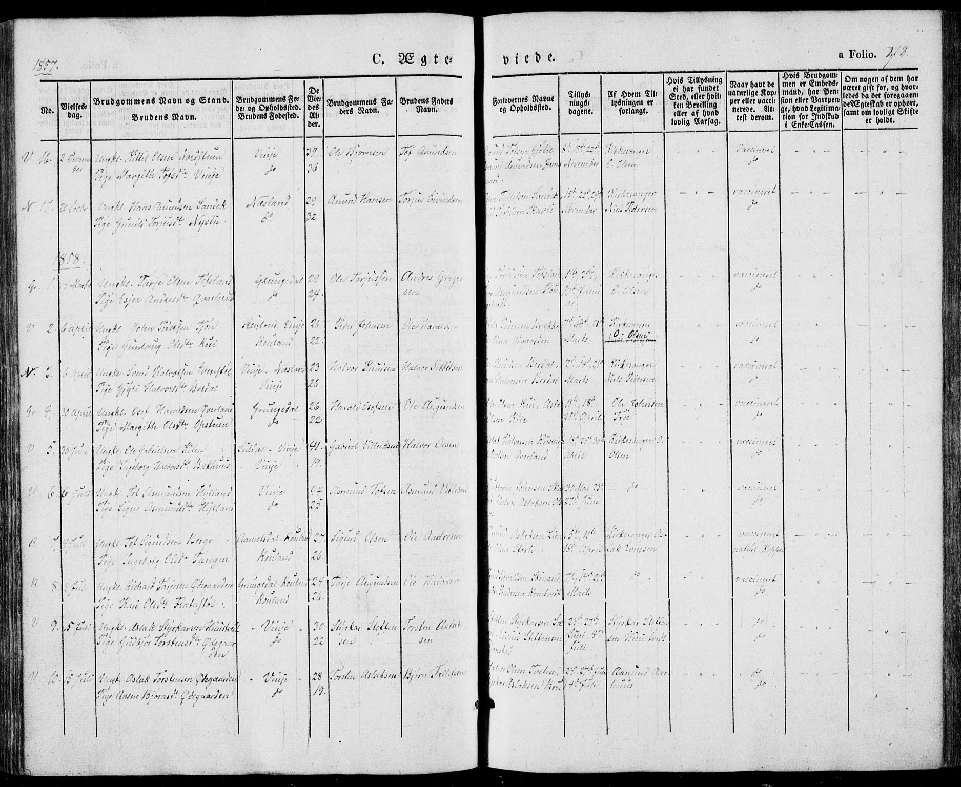 Vinje kirkebøker, SAKO/A-312/F/Fa/L0004: Ministerialbok nr. I 4, 1843-1869, s. 278