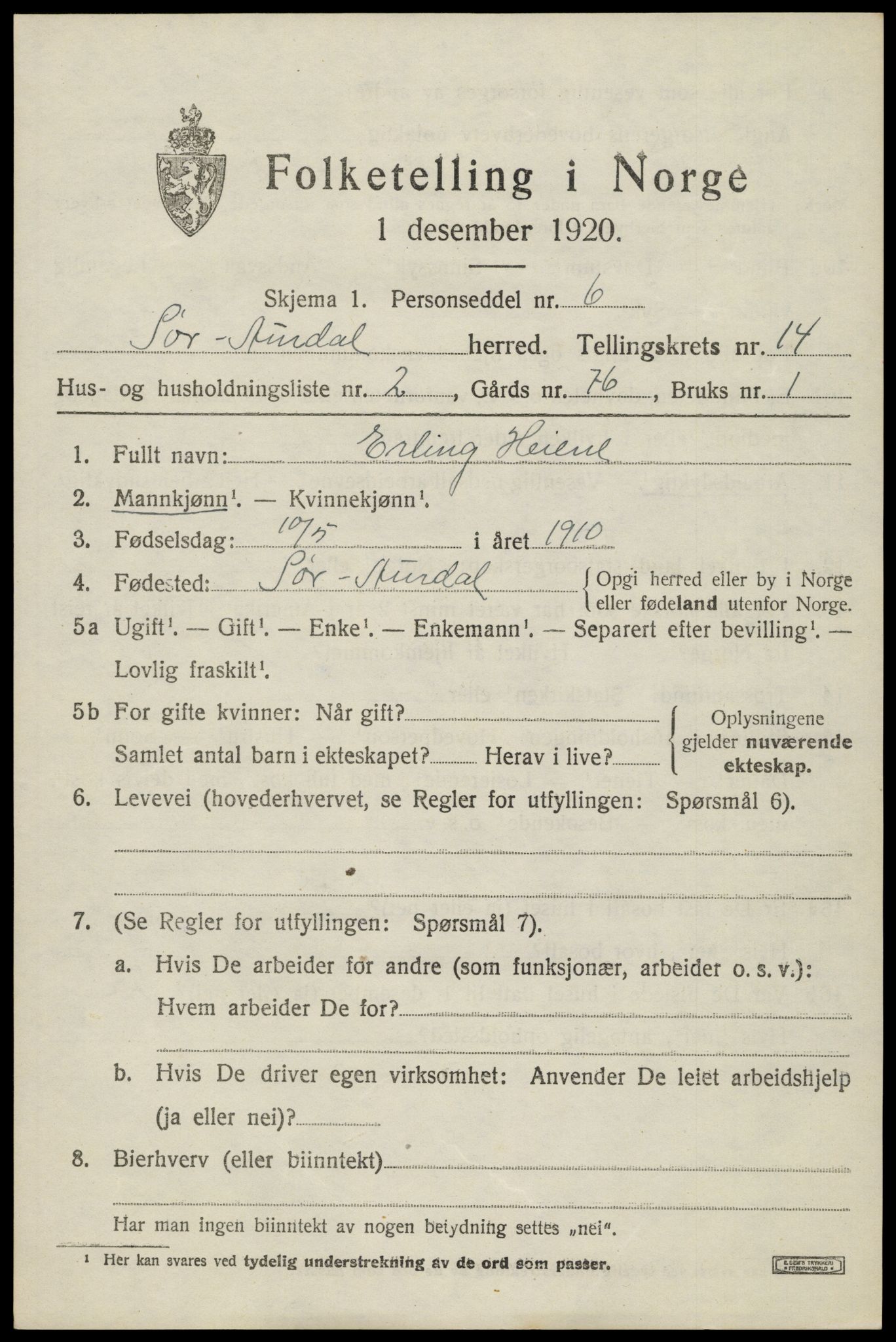 SAH, Folketelling 1920 for 0540 Sør-Aurdal herred, 1920, s. 8055
