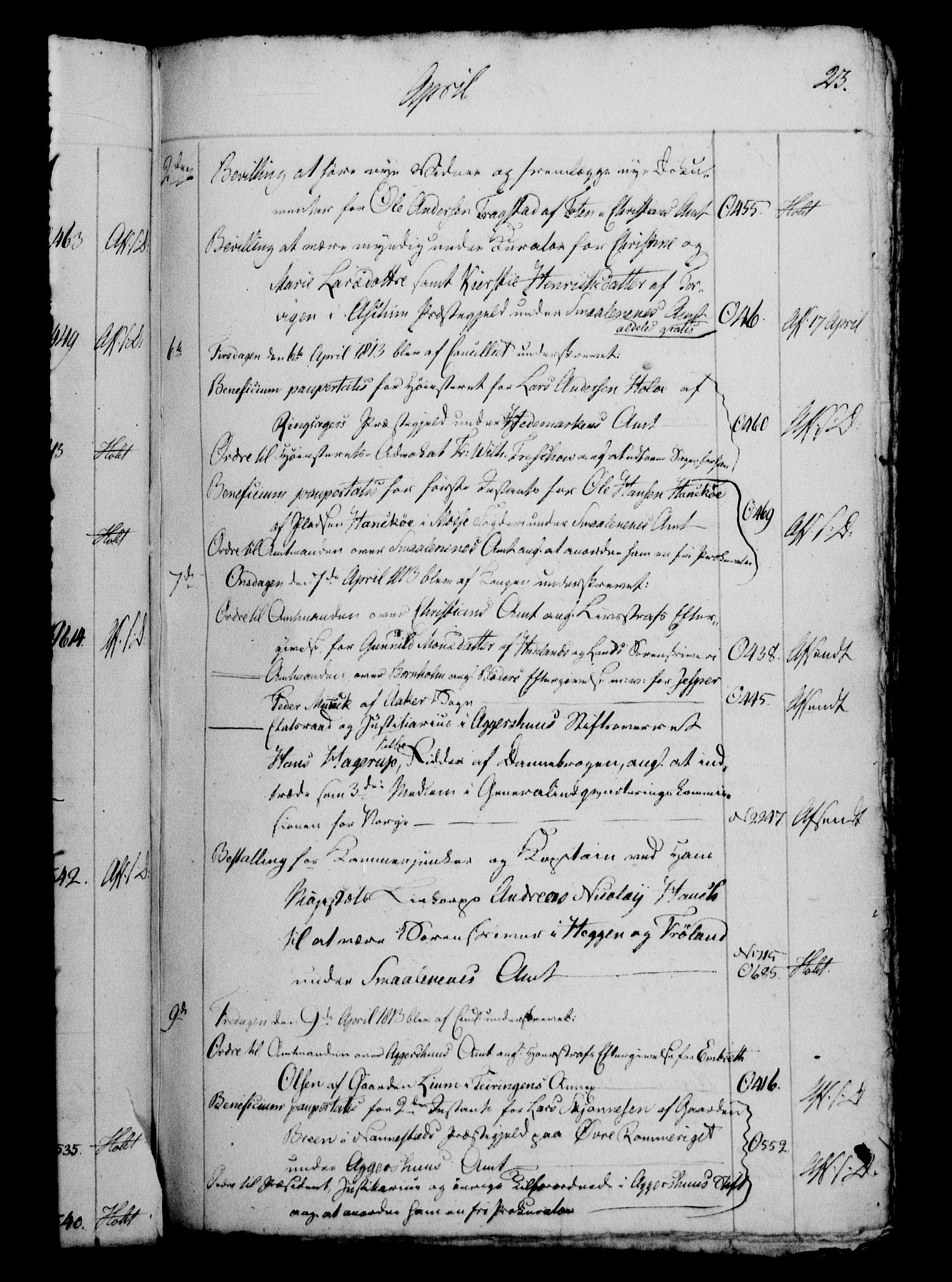 Danske Kanselli 1800-1814, RA/EA-3024/H/Hf/Hfb/Hfbc/L0014: Underskrivelsesbok m. register, 1813, s. 23