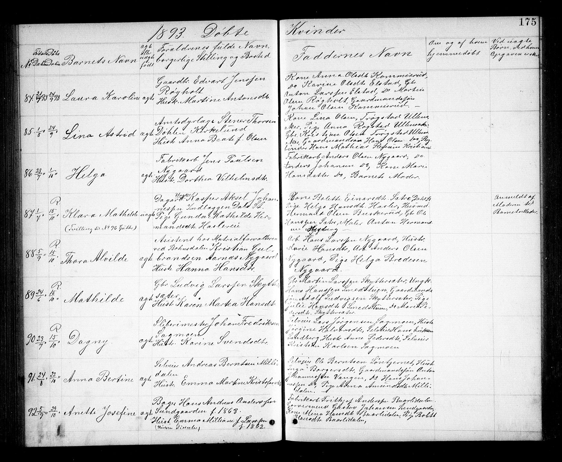 Eidsvoll prestekontor Kirkebøker, AV/SAO-A-10888/G/Ga/L0005: Klokkerbok nr. I 5, 1884-1894, s. 175