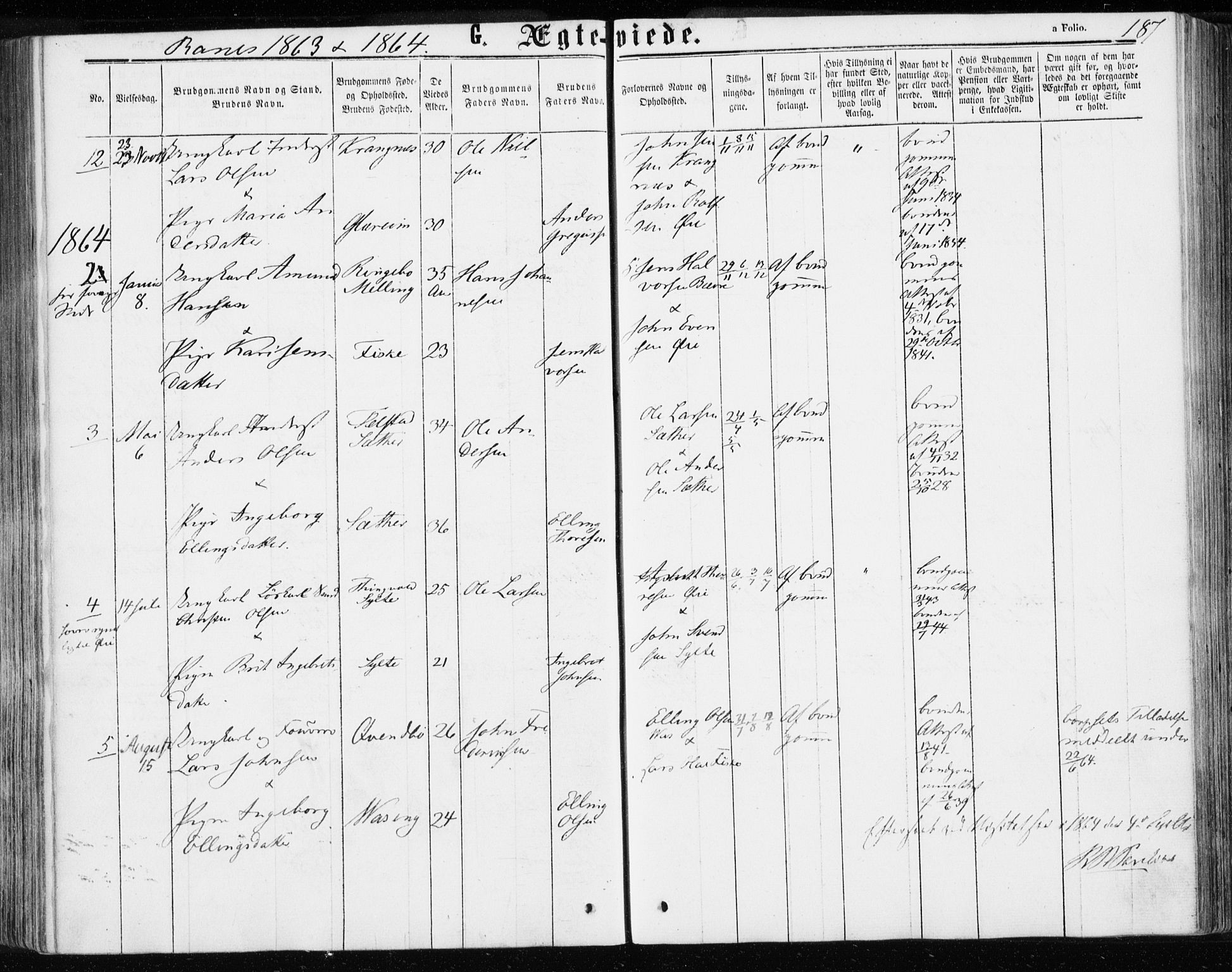 Ministerialprotokoller, klokkerbøker og fødselsregistre - Møre og Romsdal, AV/SAT-A-1454/595/L1045: Ministerialbok nr. 595A07, 1863-1873, s. 187