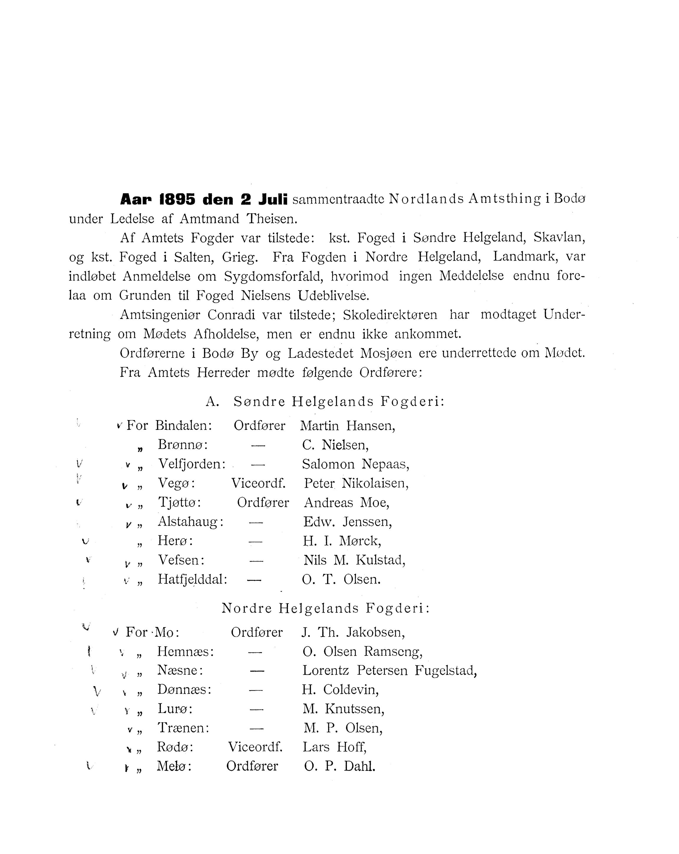 AIN, Nordland Fylkeskommune. Fylkestinget, A/Ac/L0018: Fylkestingsforhandlinger 1895, 1895