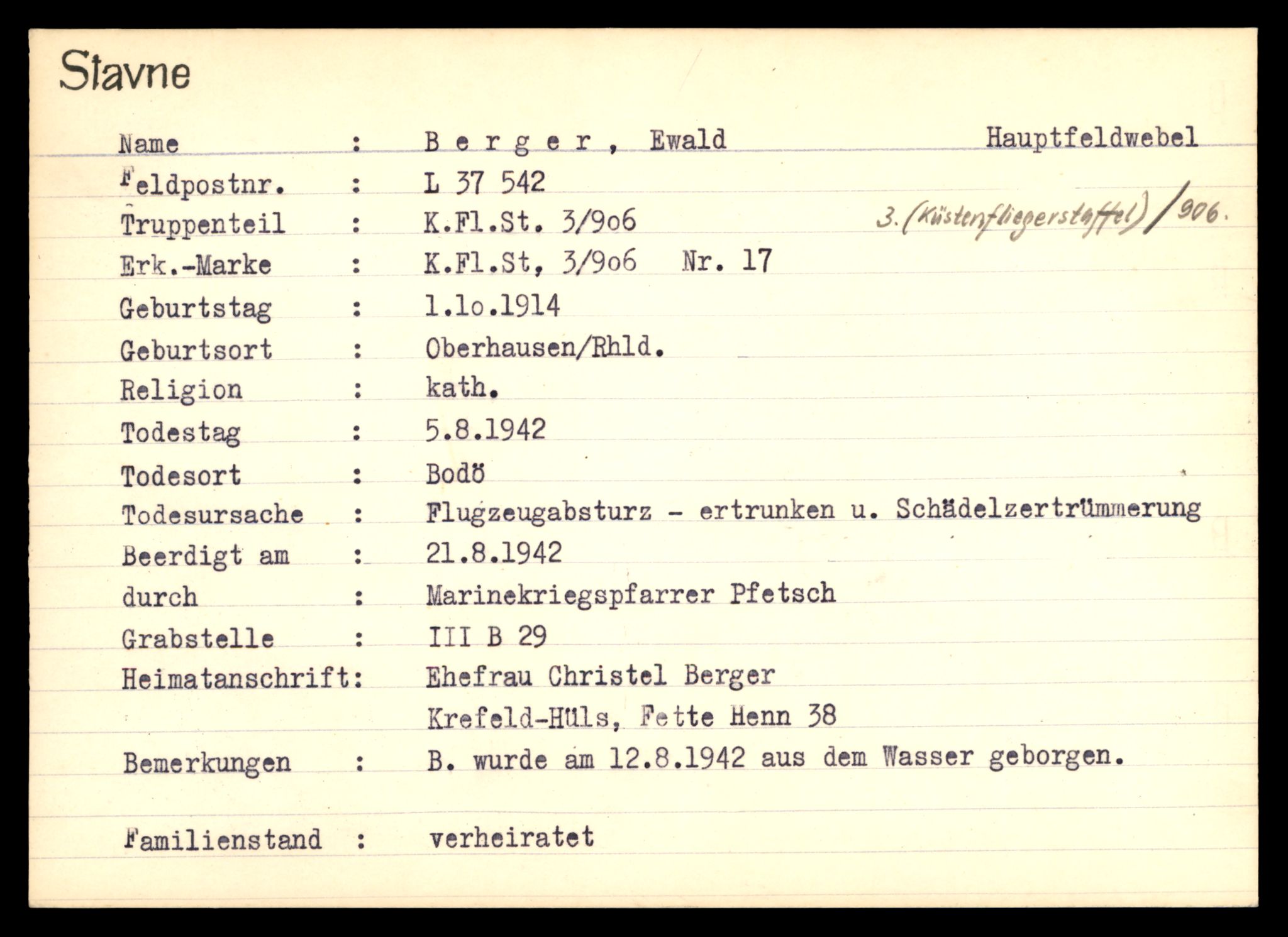 Distriktskontoret for krigsgraver, AV/SAT-A-5030/E/L0003: Kasett/kartotek over tysk Krigskirkegård Stavne, 1945, s. 61