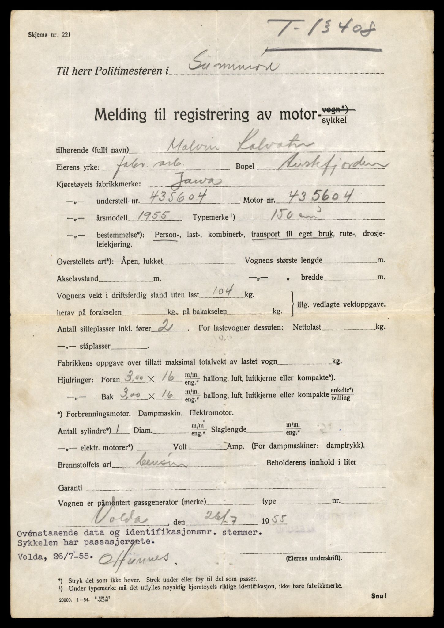 Møre og Romsdal vegkontor - Ålesund trafikkstasjon, SAT/A-4099/F/Fe/L0039: Registreringskort for kjøretøy T 13361 - T 13530, 1927-1998, s. 821