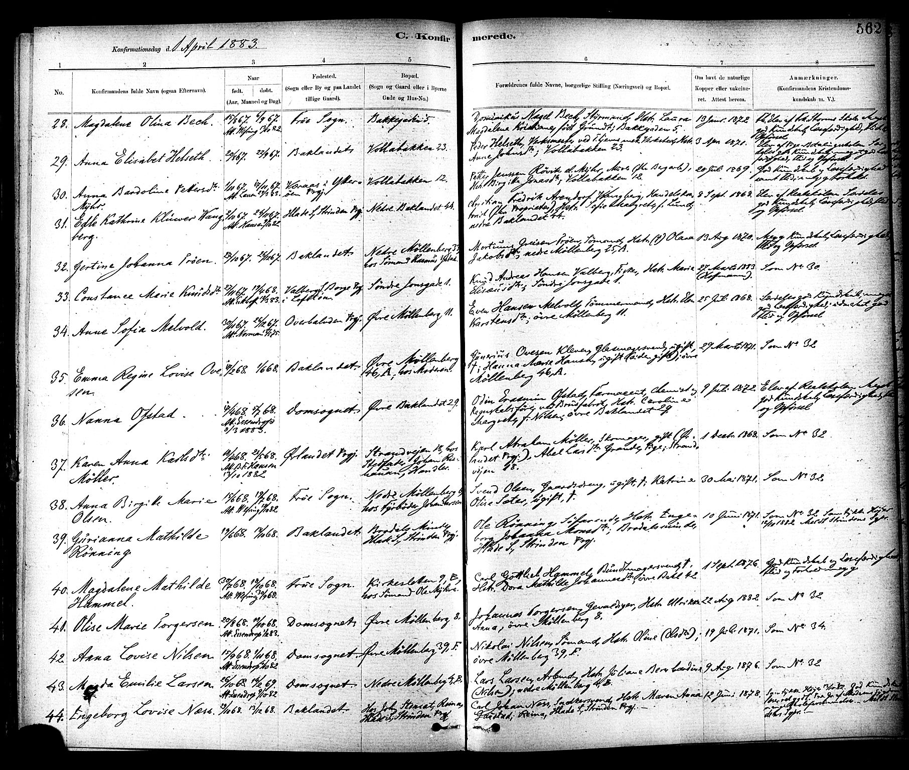 Ministerialprotokoller, klokkerbøker og fødselsregistre - Sør-Trøndelag, SAT/A-1456/604/L0188: Ministerialbok nr. 604A09, 1878-1892, s. 562
