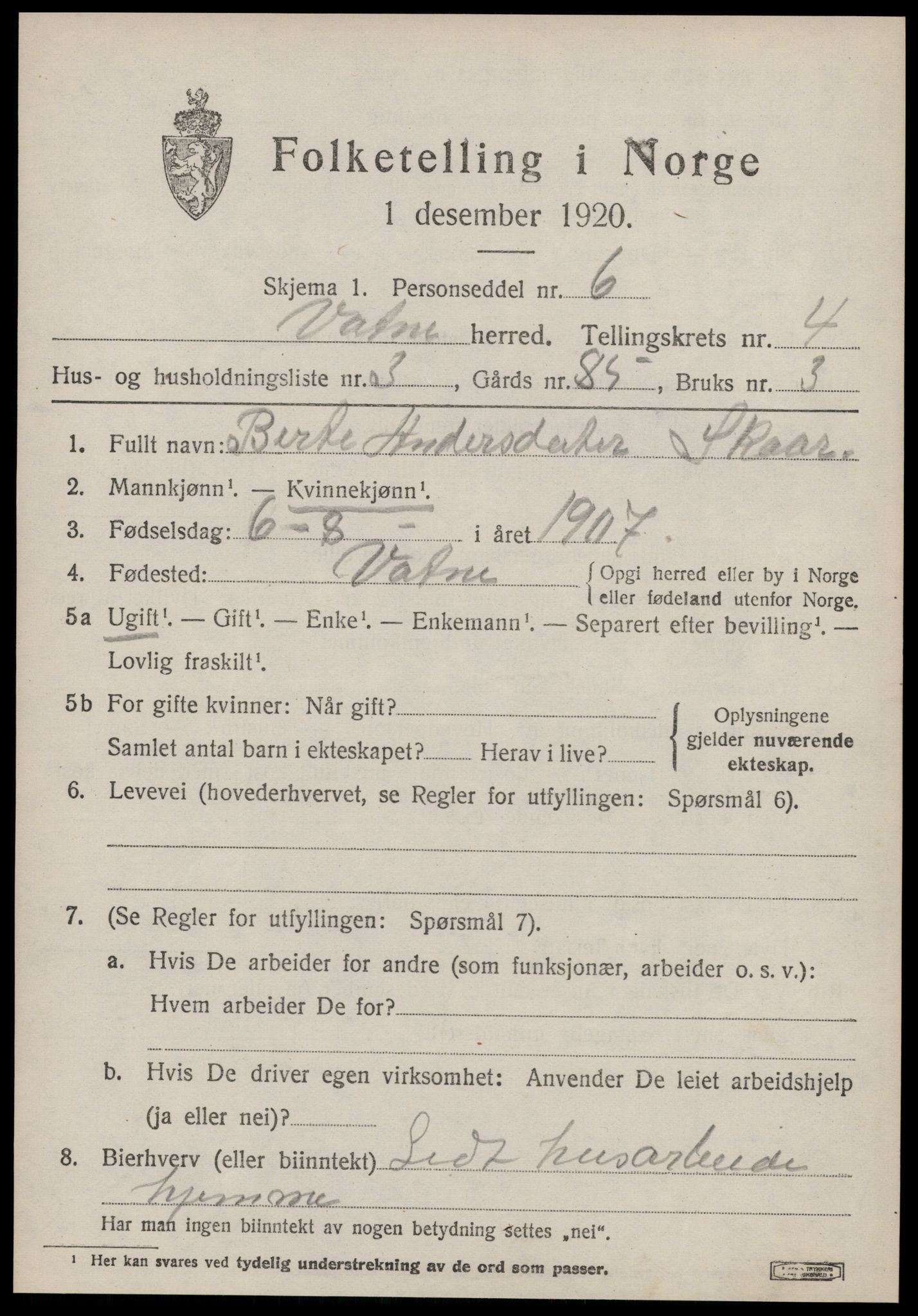 SAT, Folketelling 1920 for 1530 Vatne herred, 1920, s. 1848