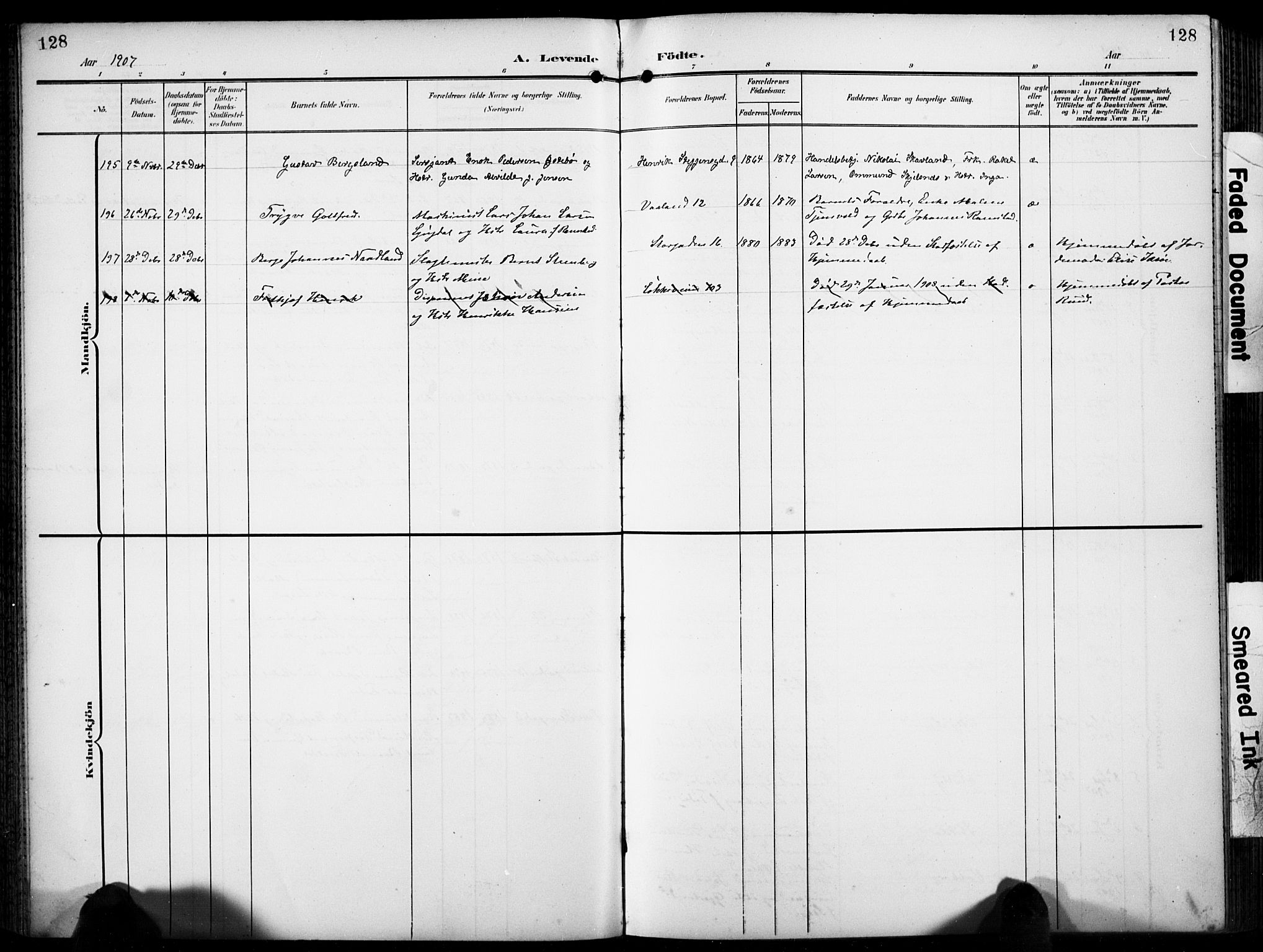 Domkirken sokneprestkontor, AV/SAST-A-101812/001/30/30BB/L0018: Klokkerbok nr. B 18, 1903-1915, s. 128