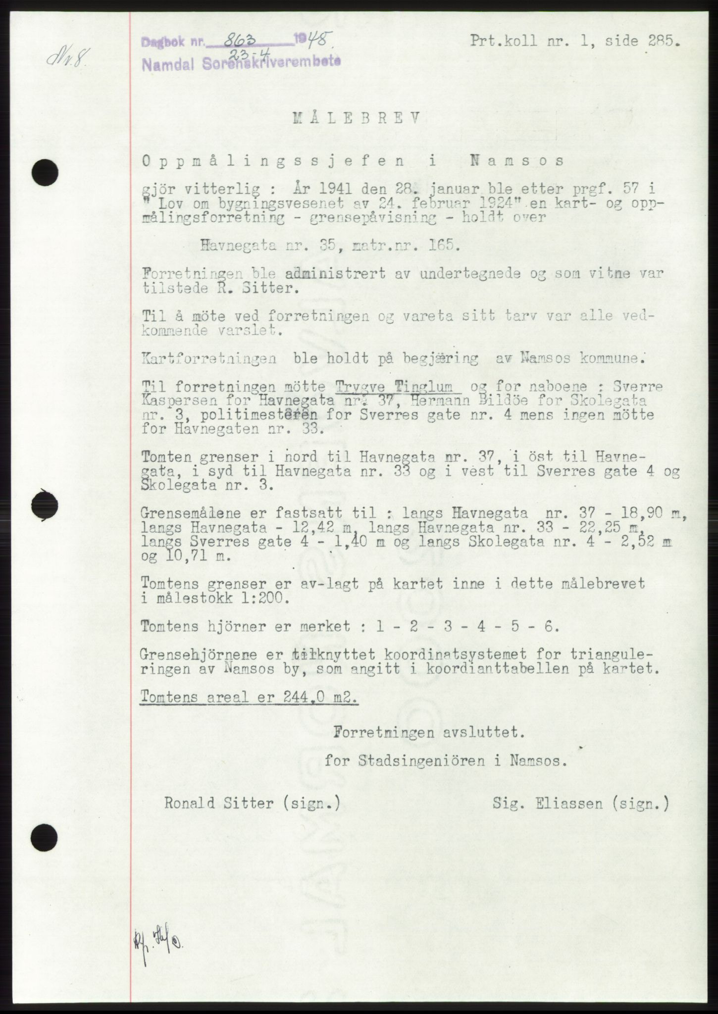 Namdal sorenskriveri, SAT/A-4133/1/2/2C: Pantebok nr. -, 1947-1948, Dagboknr: 863/1948