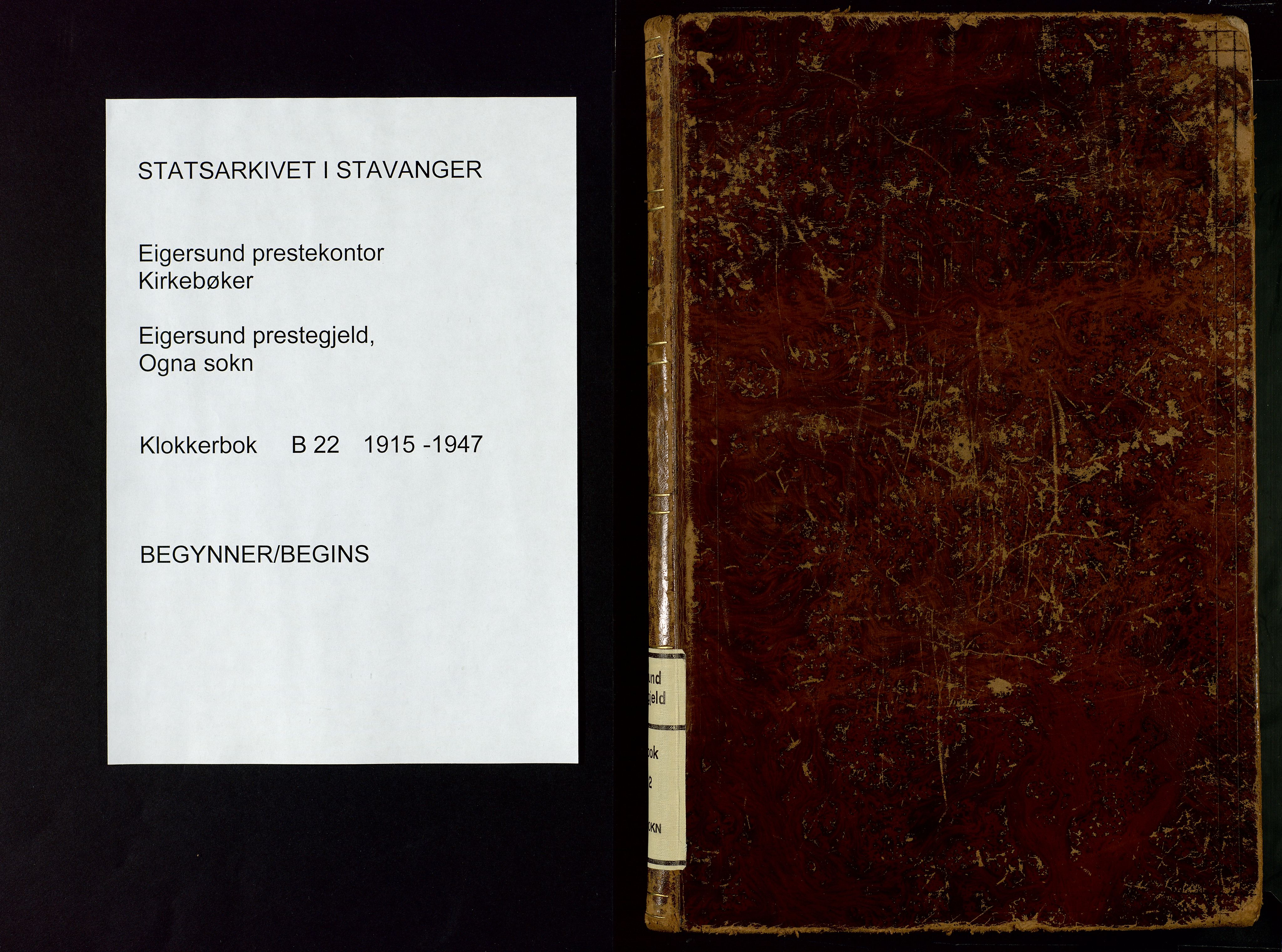 Eigersund sokneprestkontor, SAST/A-101807/S09: Klokkerbok nr. B 22, 1915-1947