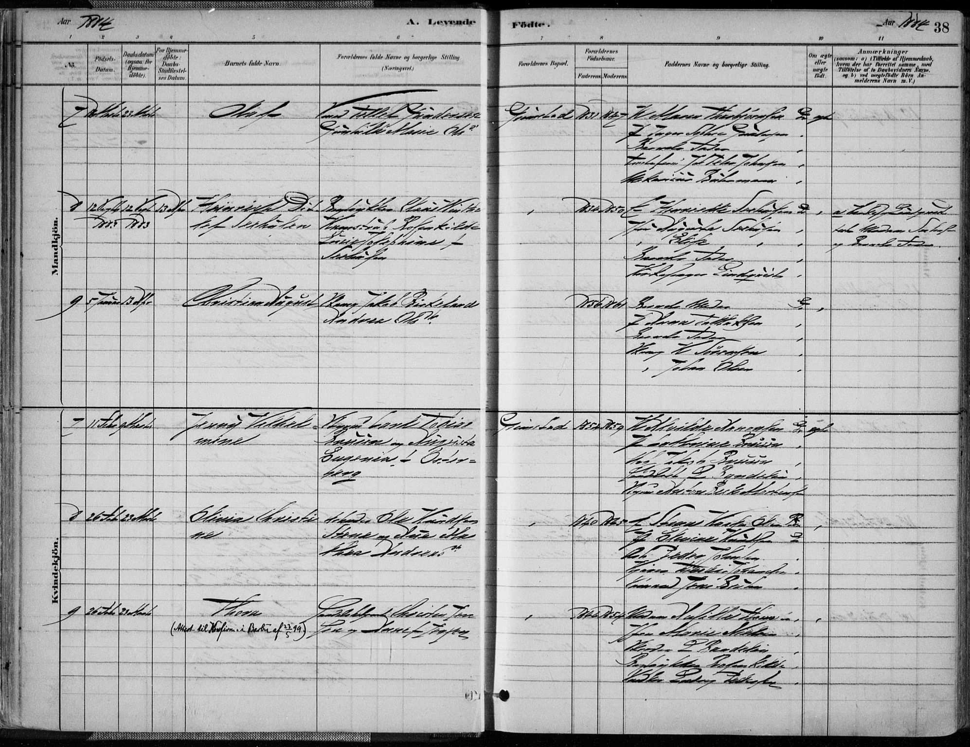 Grimstad sokneprestkontor, AV/SAK-1111-0017/F/Fa/L0003: Ministerialbok nr. A 2, 1882-1912, s. 38