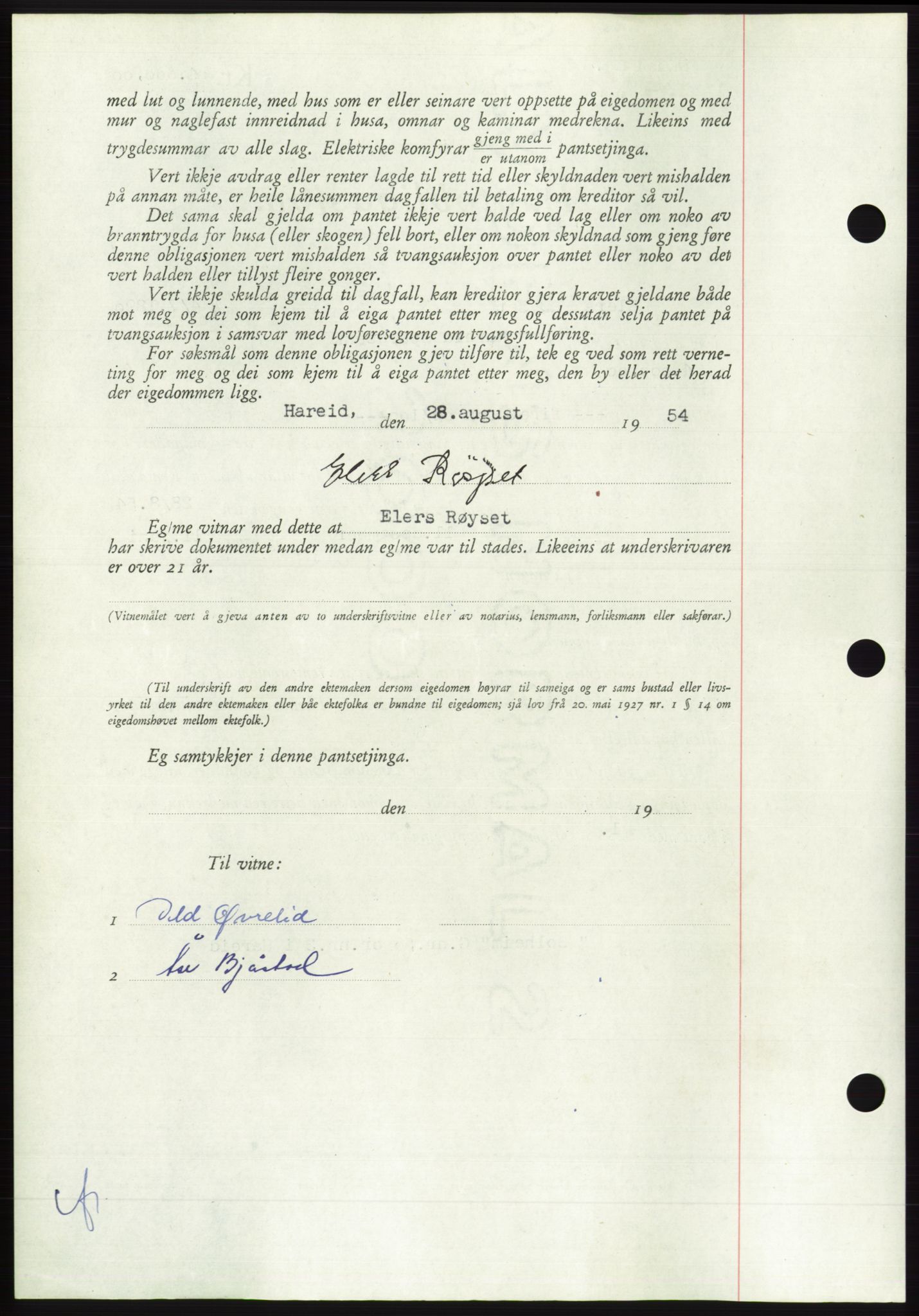 Søre Sunnmøre sorenskriveri, AV/SAT-A-4122/1/2/2C/L0126: Pantebok nr. 14B, 1954-1955, Dagboknr: 2708/1954